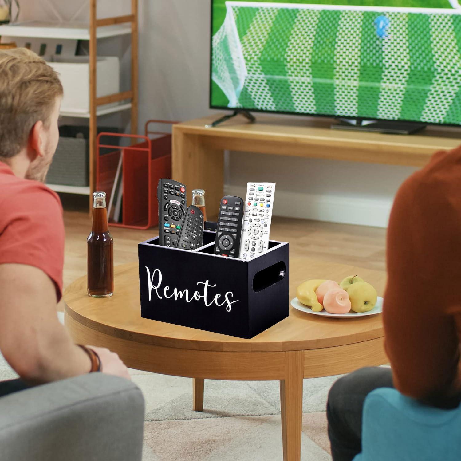 Soporte de Control Remoto ESEHGS de Madera Negro 2 Compartimentos