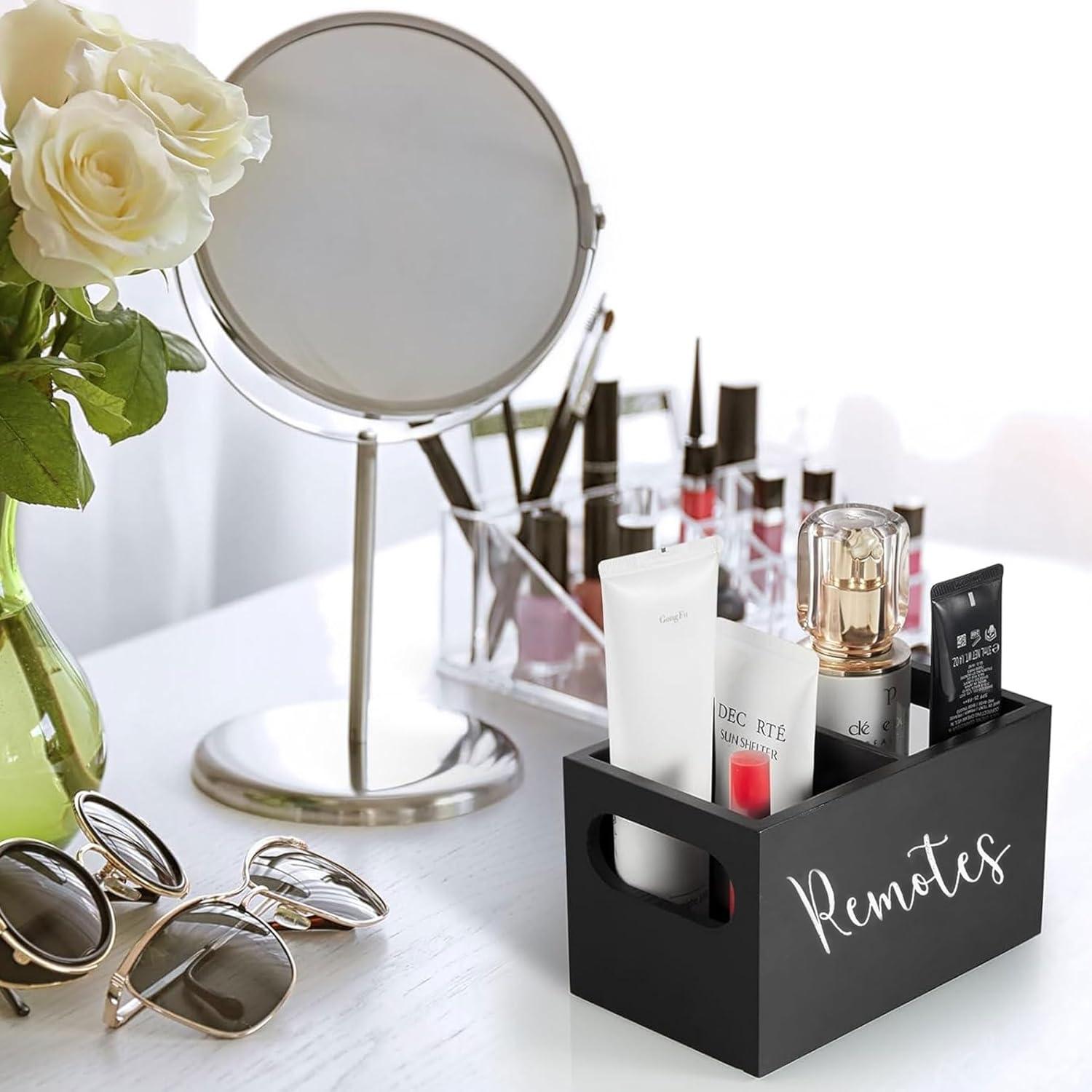 Soporte de Control Remoto ESEHGS de Madera Negro 2 Compartimentos