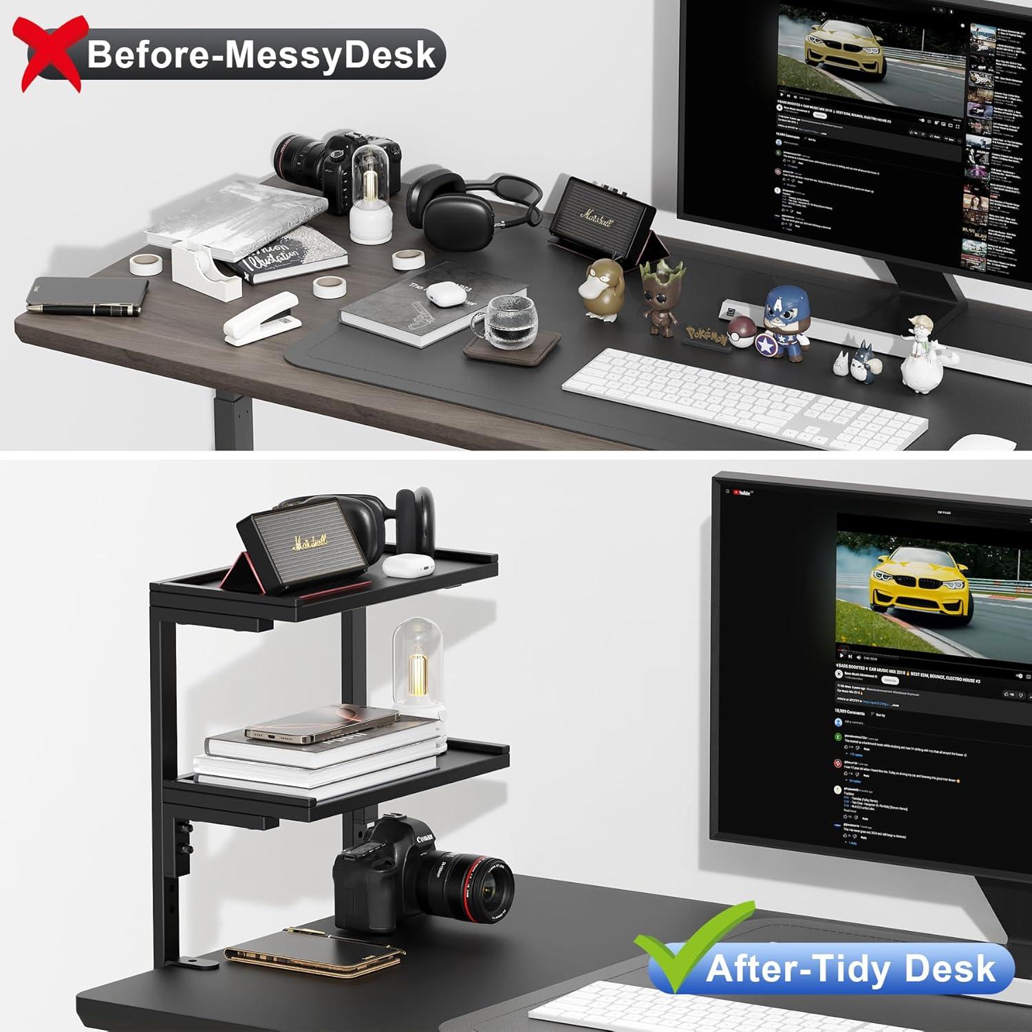 Estante de escritorio Spacrea negro, organizador de 2 niveles