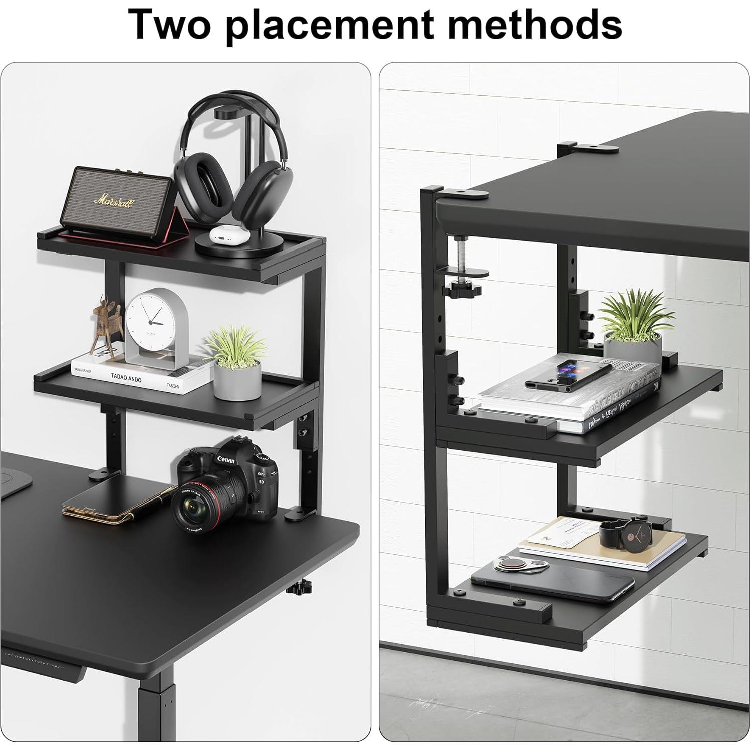 Estante de escritorio Spacrea negro, organizador de 2 niveles