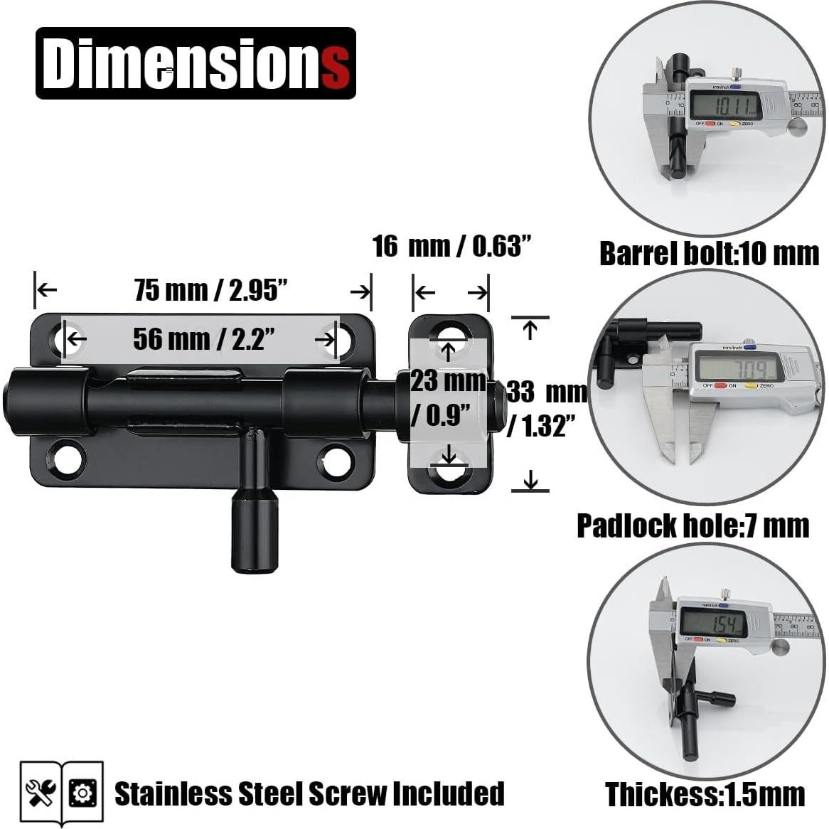 Cerrojo deslizante de seguridad JQK, acero inoxidable 304, 2 paquetes