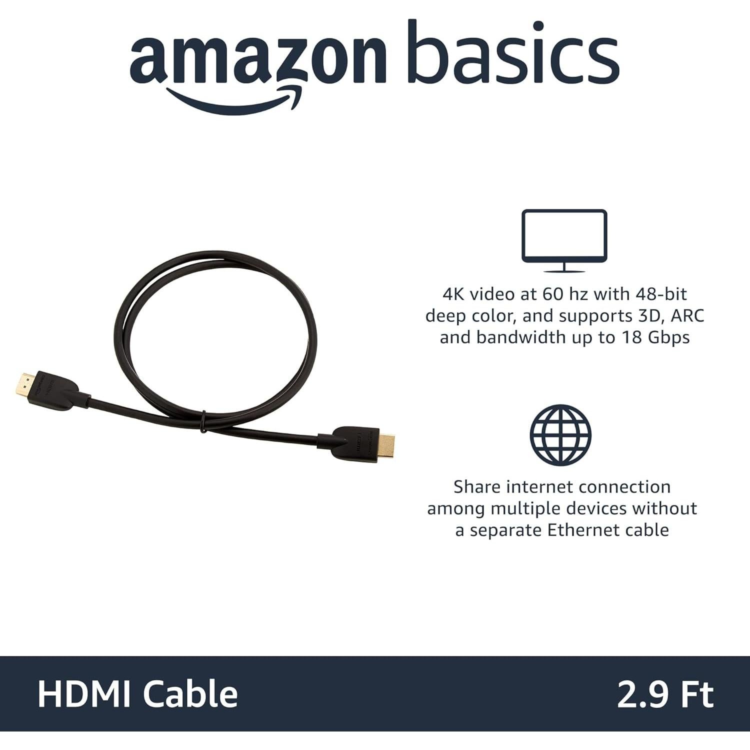 Cable HDMI Amazon Basics 0.91m 4K 60Hz Alta Velocidad Negro