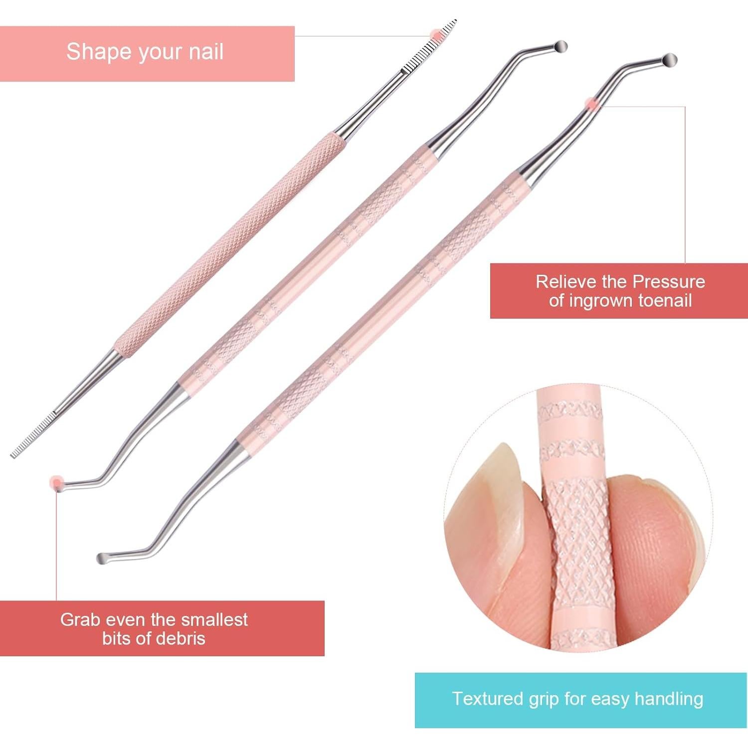 Kit de Pedicura Teenitor para Uñas Encarnadas - 3 Piezas Rosa