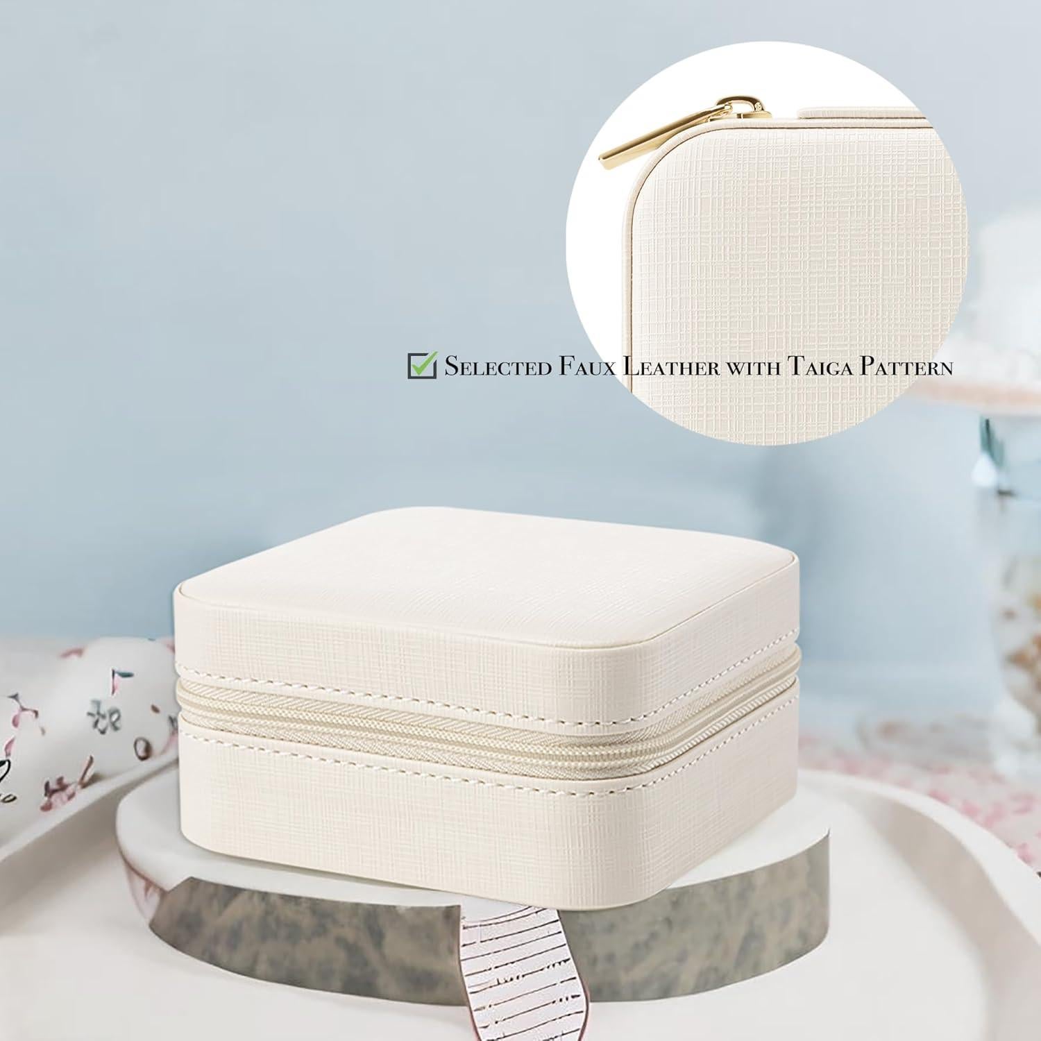 Caja de Joyería de Viaje Vlando Beige 11cm para Anillos y Collares