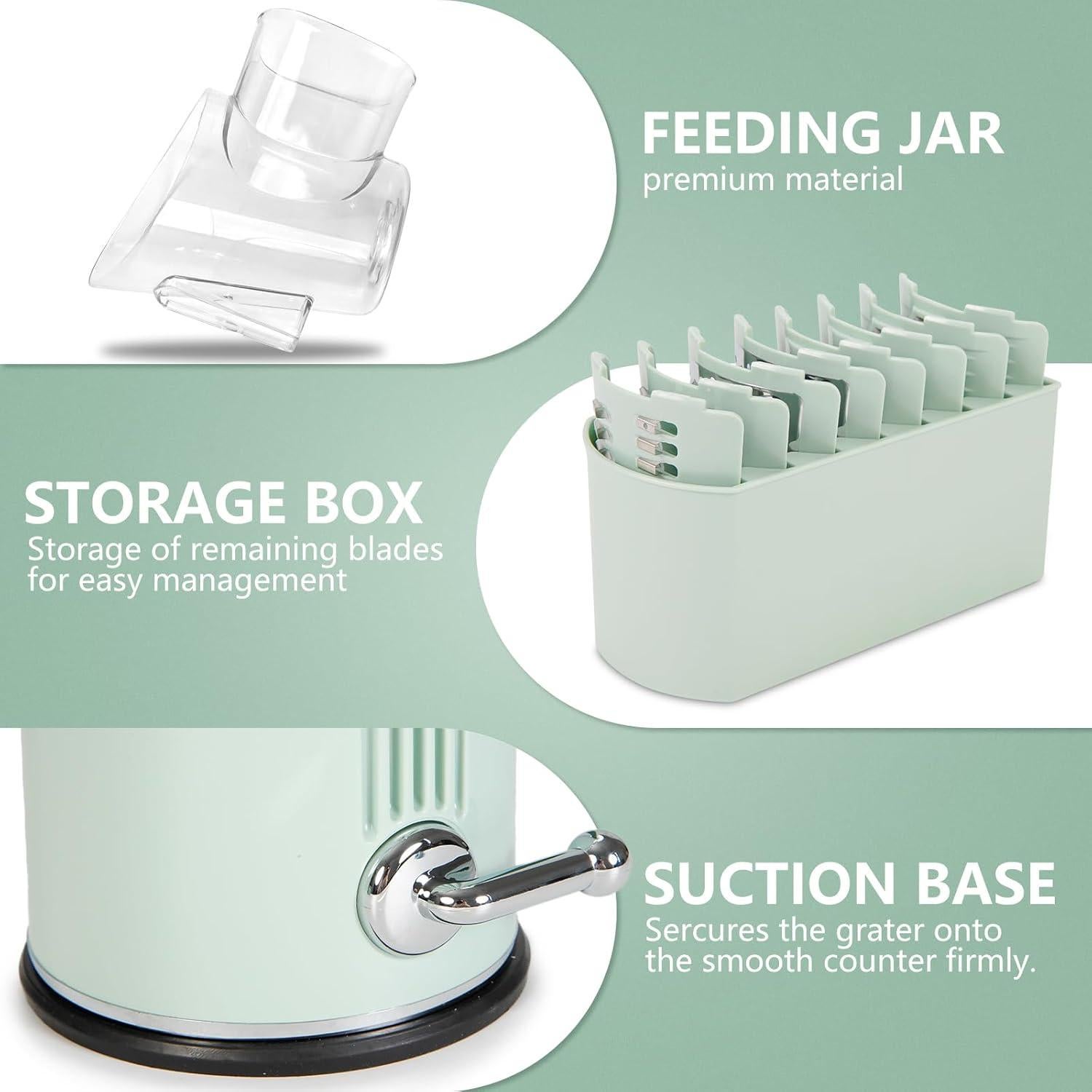 Rallador de Queso Rotatorio PDAENLKY 5 en 1 Verde con Succión