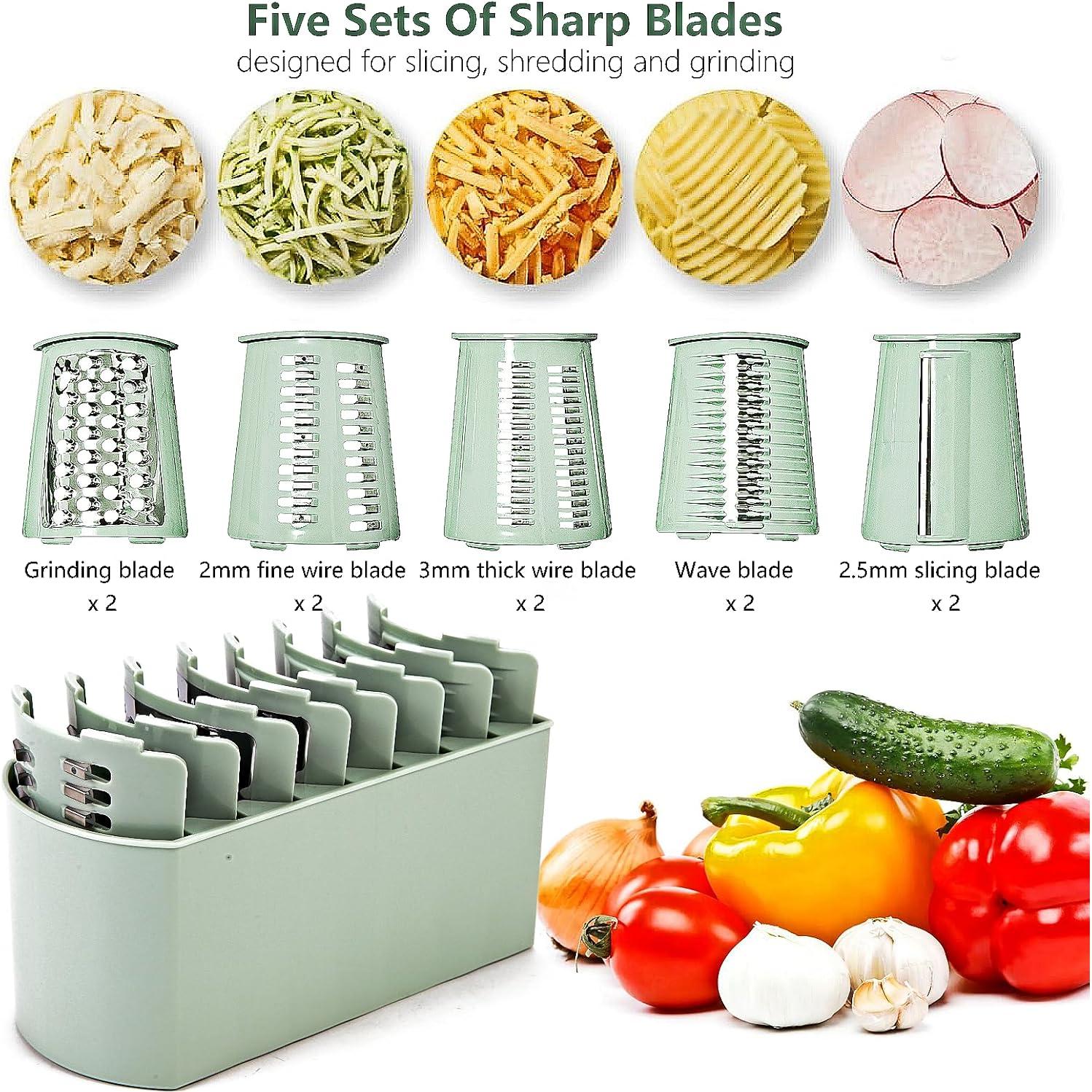 Rallador de Queso Rotatorio PDAENLKY 5 en 1 Verde con Succión