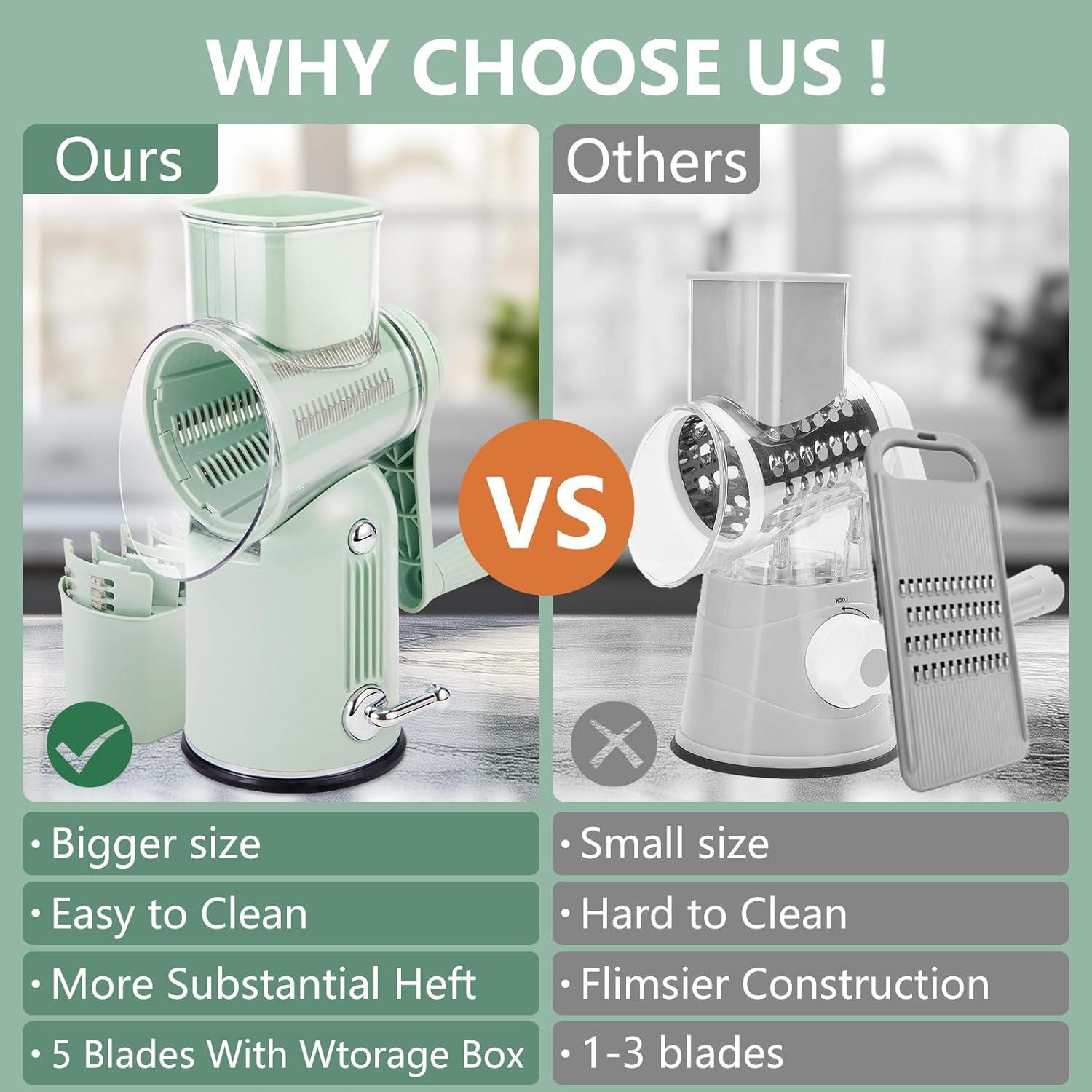 Rallador de Queso Rotatorio PDAENLKY 5 en 1 Verde con Succión