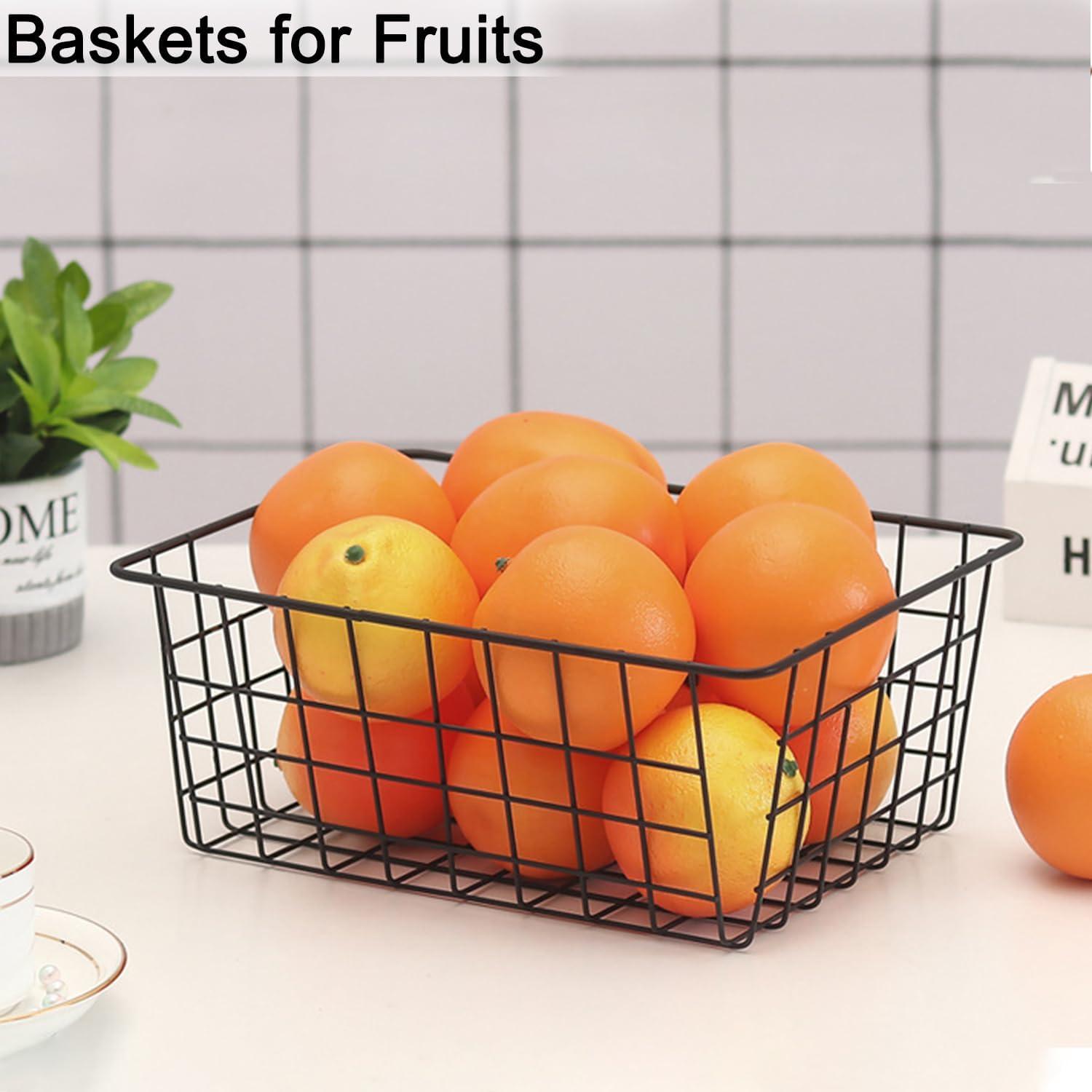 Cestas de Alambre Negro LOSYHU - Paquete de 4 Medianas 28.2x22.1cm