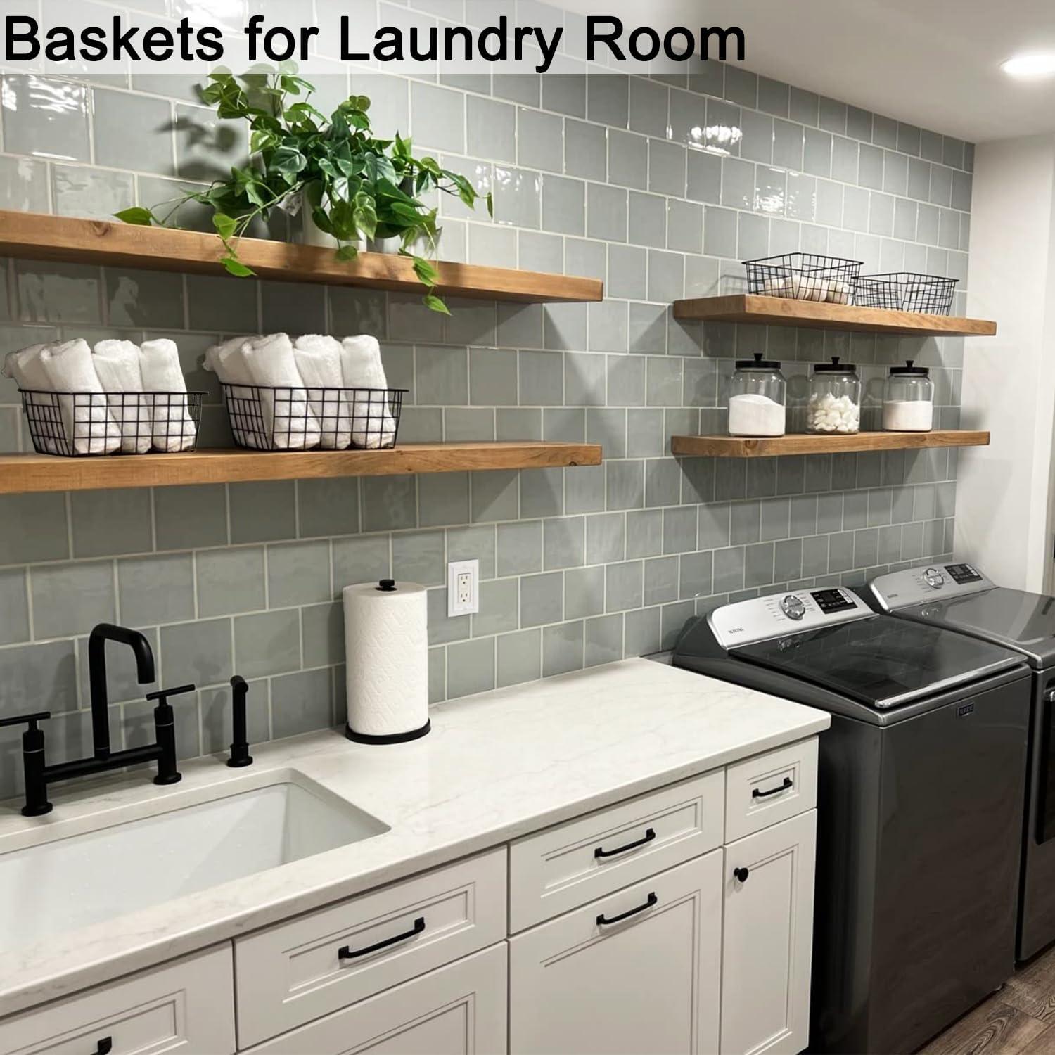 Cestas de Alambre Negro LOSYHU - Paquete de 4 Medianas 28.2x22.1cm