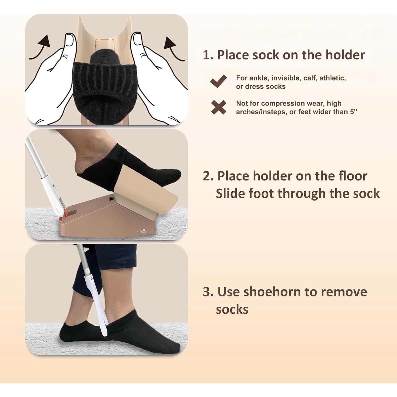 Dispositivo para Ponerse Calcetines Fullicon EasySox Beige