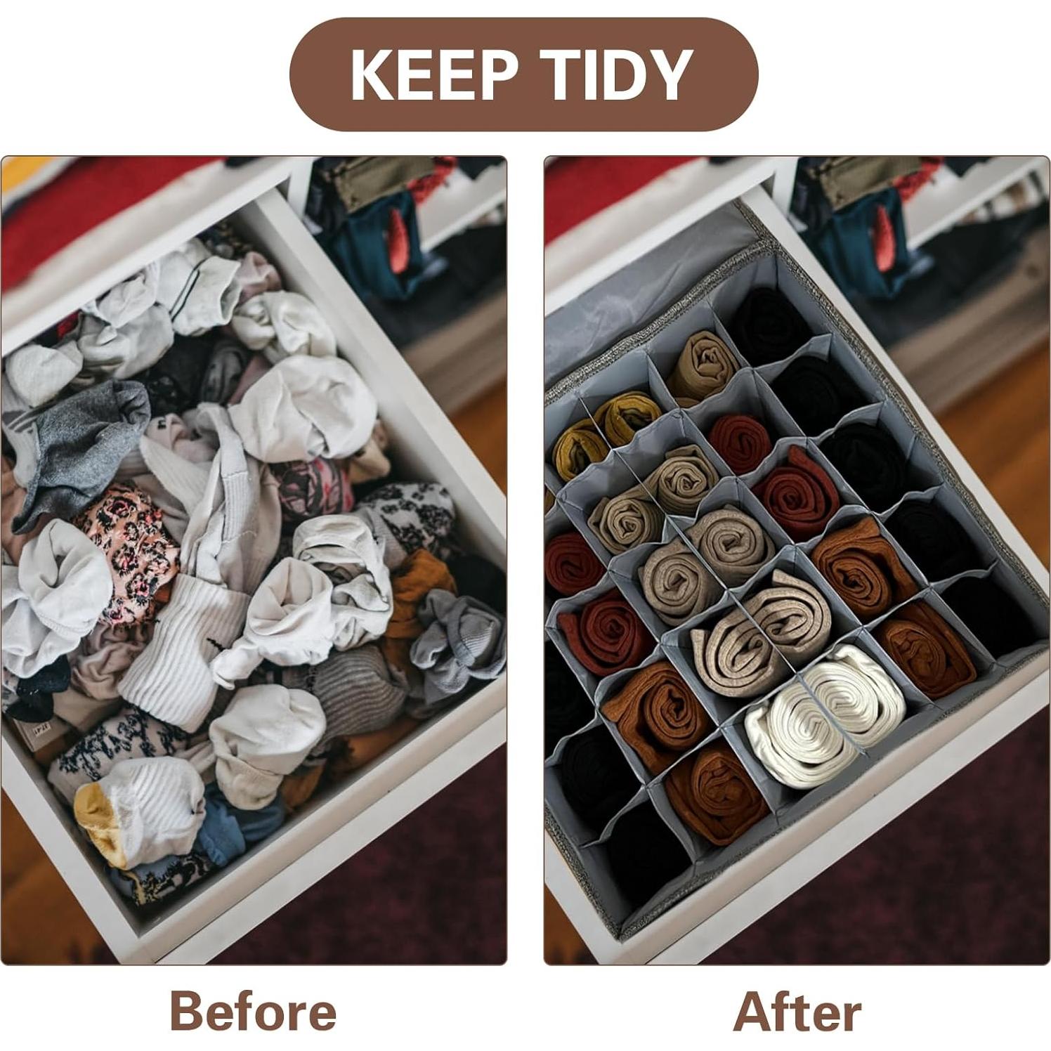 Organizador de Calcetines PINGMIC Gris Plegable 30 Celdas