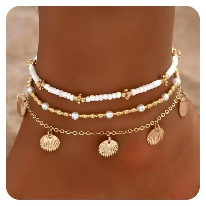 Conjunto de Pulseras de Tobillo para Mujeres - Joyería Boho de Conchas