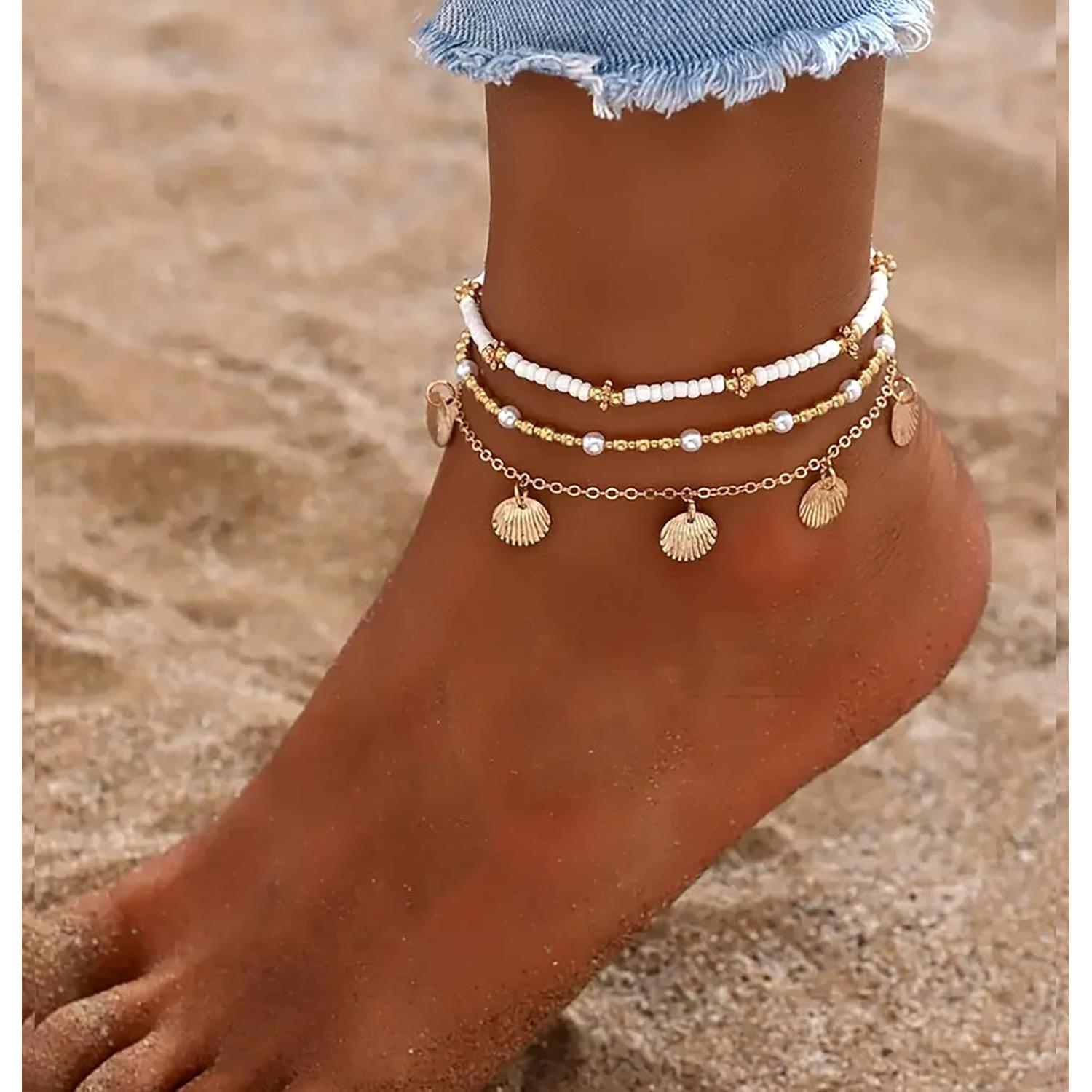 Conjunto de Pulseras de Tobillo para Mujeres - Joyería Boho de Conchas