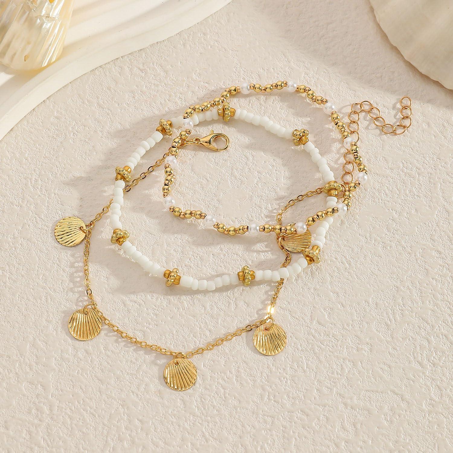 Conjunto de Pulseras de Tobillo para Mujeres - Joyería Boho de Conchas