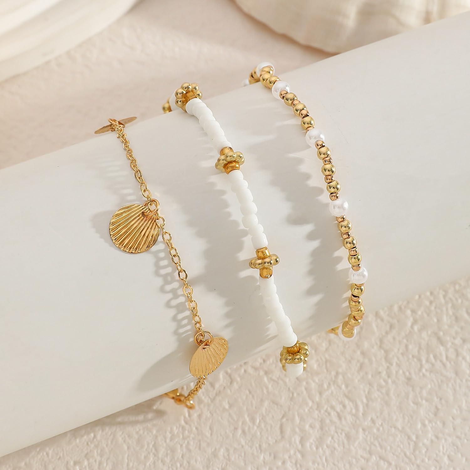 Conjunto de Pulseras de Tobillo para Mujeres - Joyería Boho de Conchas