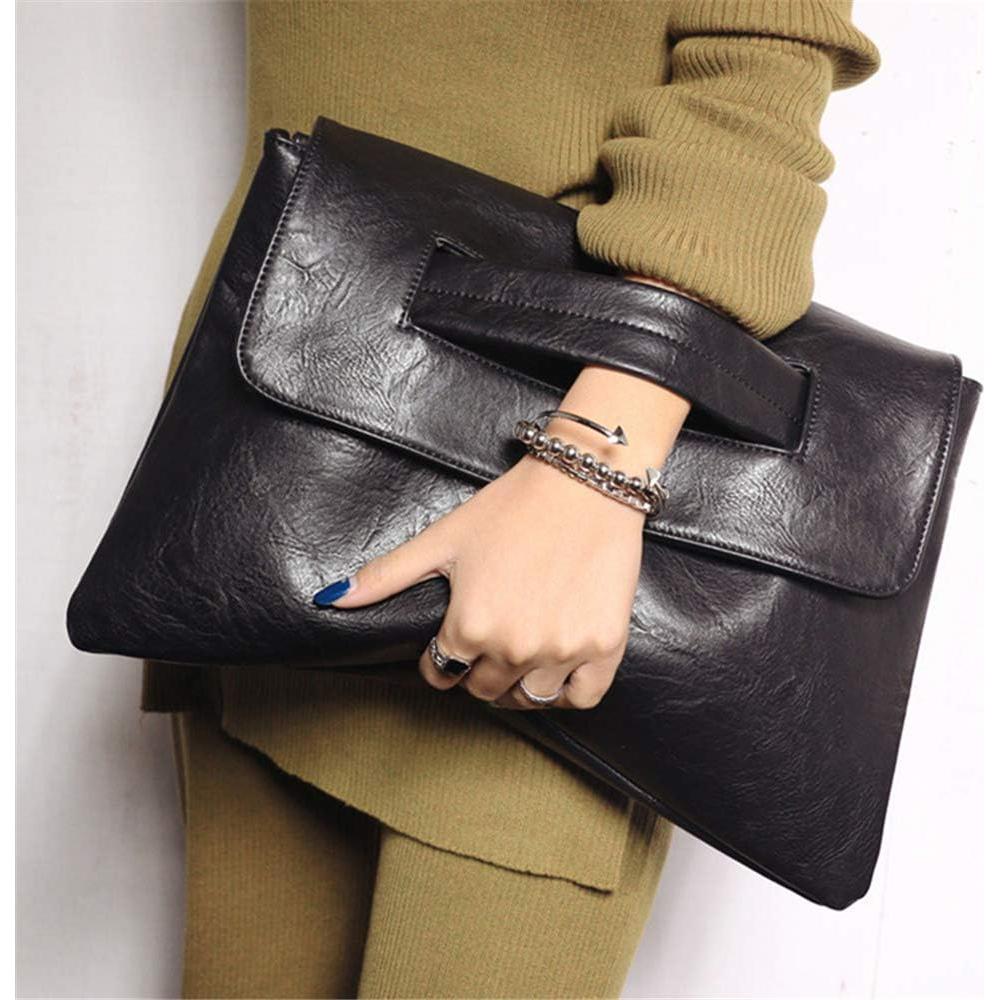 Bolso Clutch de Cuero PU para Mujer - Alta Capacidad Negro