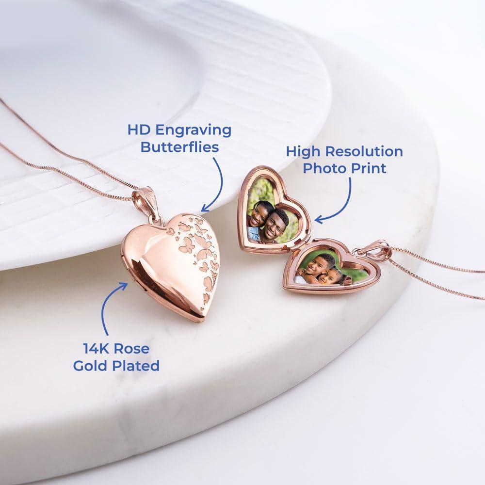 Collar Locket Corazón Personalizado Oro Rosa 1 Foto 1.9 cm