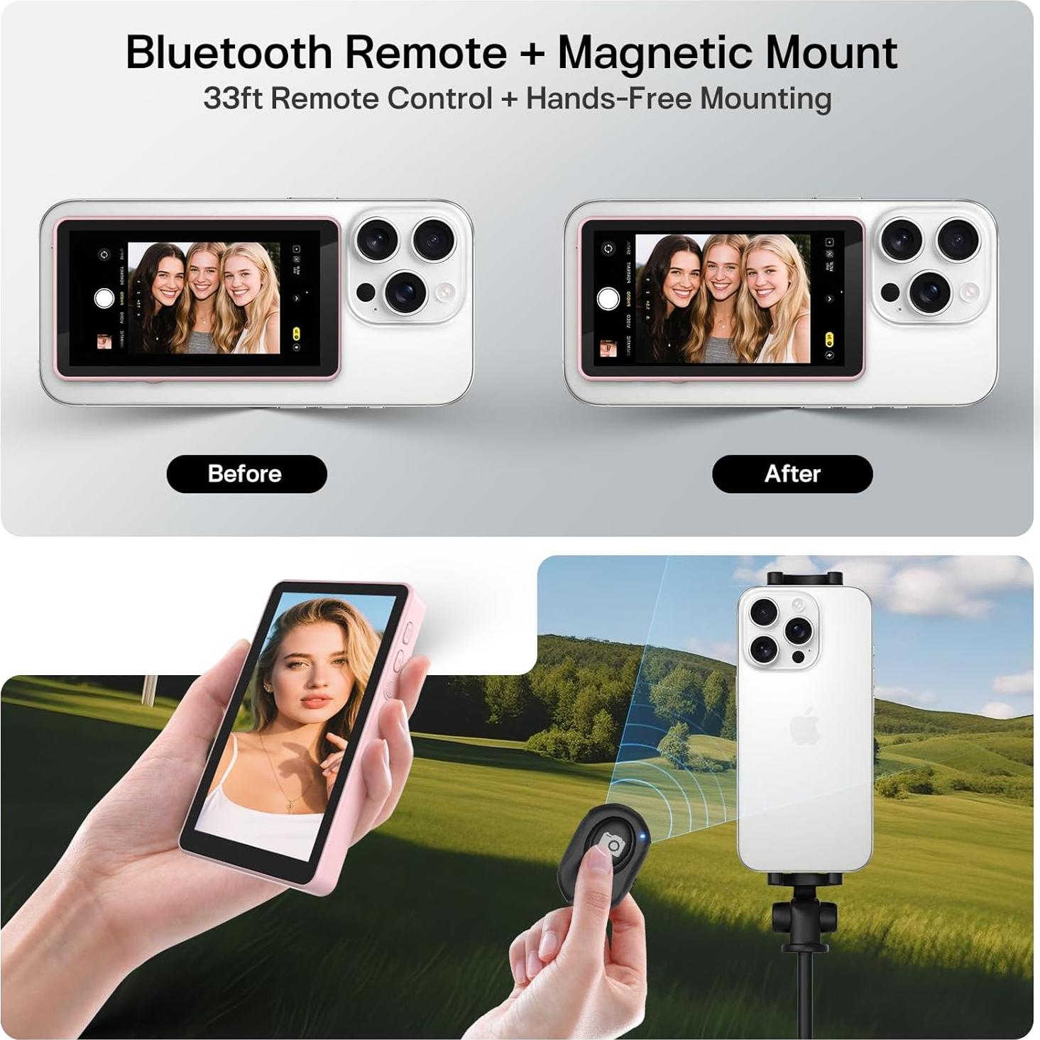 Monitor Vlog Inalámbrico Henrety Rosa, Control Remoto Bluetooth