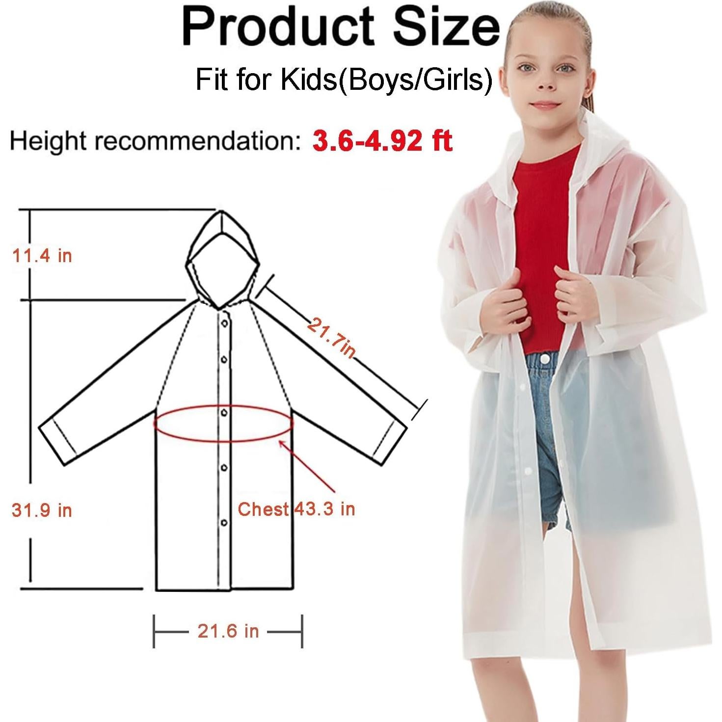 Poncho de Lluvia Impermeable para Niños UPSEN - Reutilizable 110x55cm