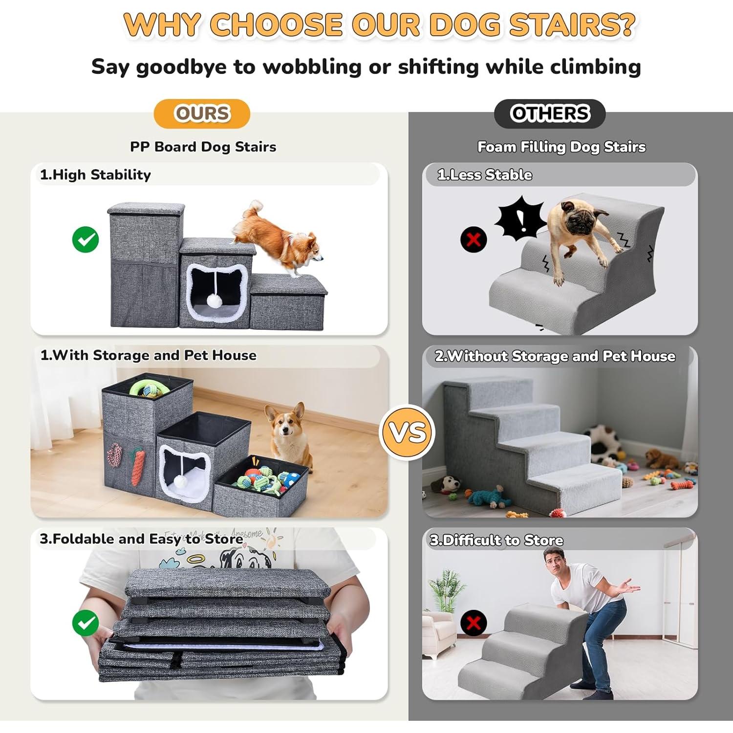 Escaleras para Perros Bilibara 3 Pasos Plegables con Almacenamiento