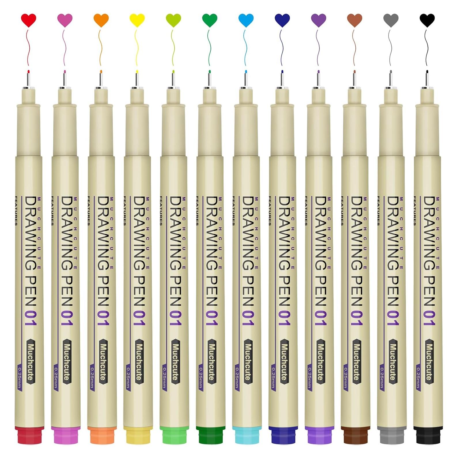 Bolígrafos Artísticos Muchcute 12 Colores 0.25mm Punta Fina