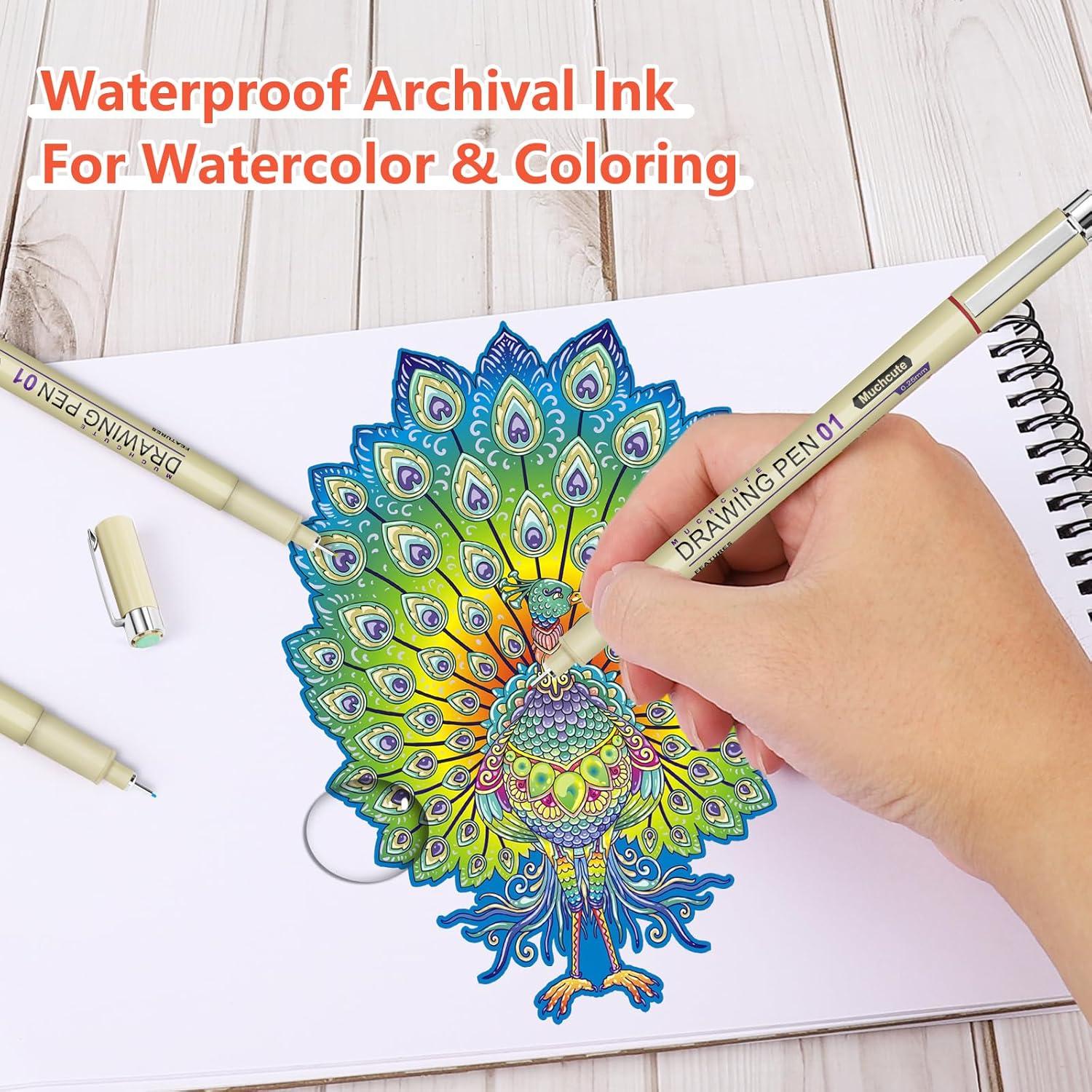 Bolígrafos Artísticos Muchcute 12 Colores 0.25mm Punta Fina