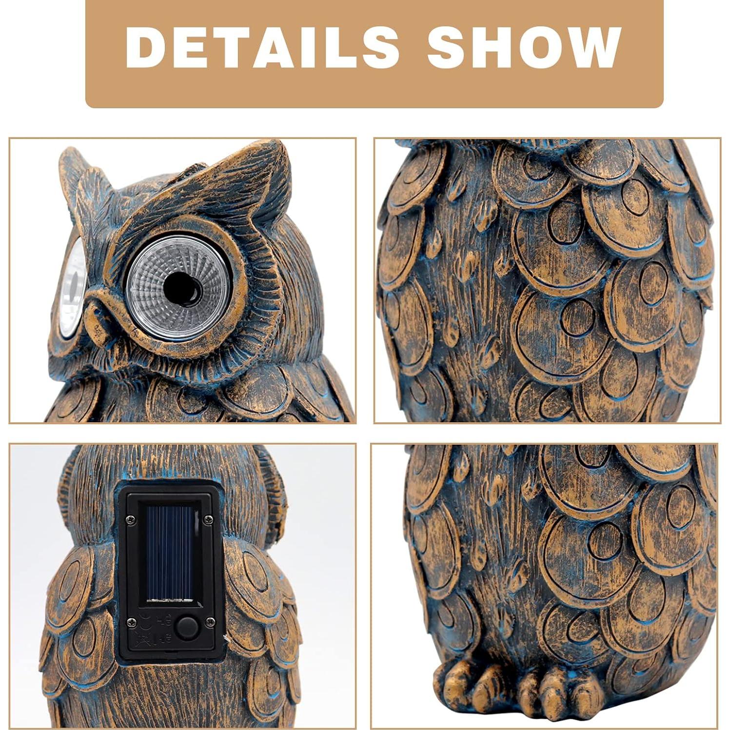 Estatua de Búho de Jardín Dnoifne con Luz Solar, Resina, 19 cm