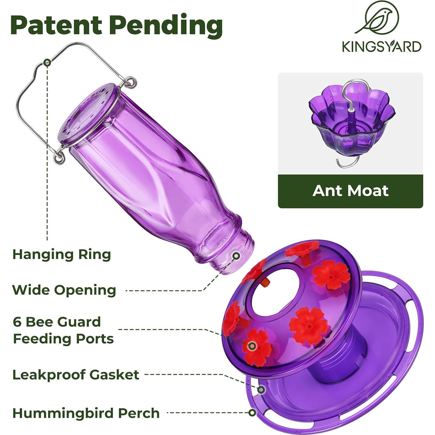 Alimentador de Colibrí de Vidrio Kingsyard 0.47L 6 Puertos Púrpura