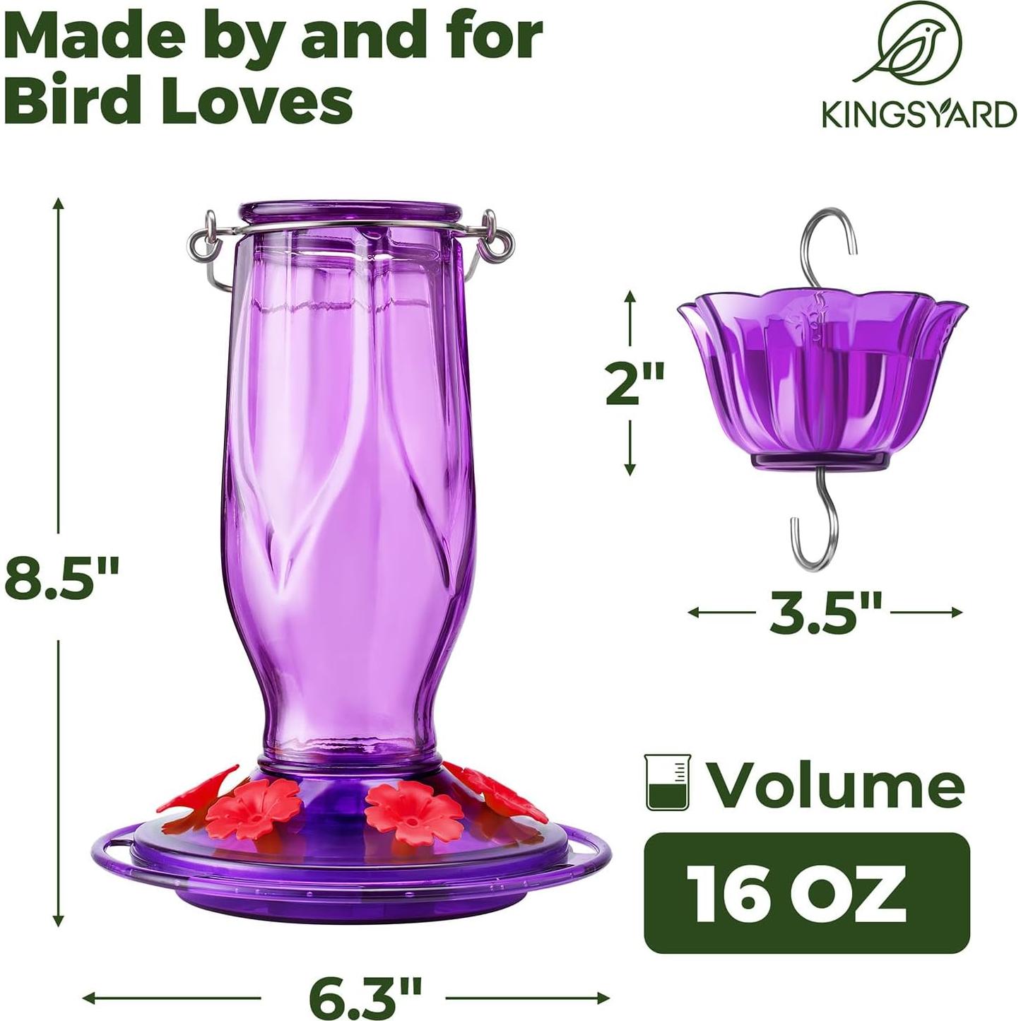 Alimentador de Colibrí de Vidrio Kingsyard 0.47L 6 Puertos Púrpura