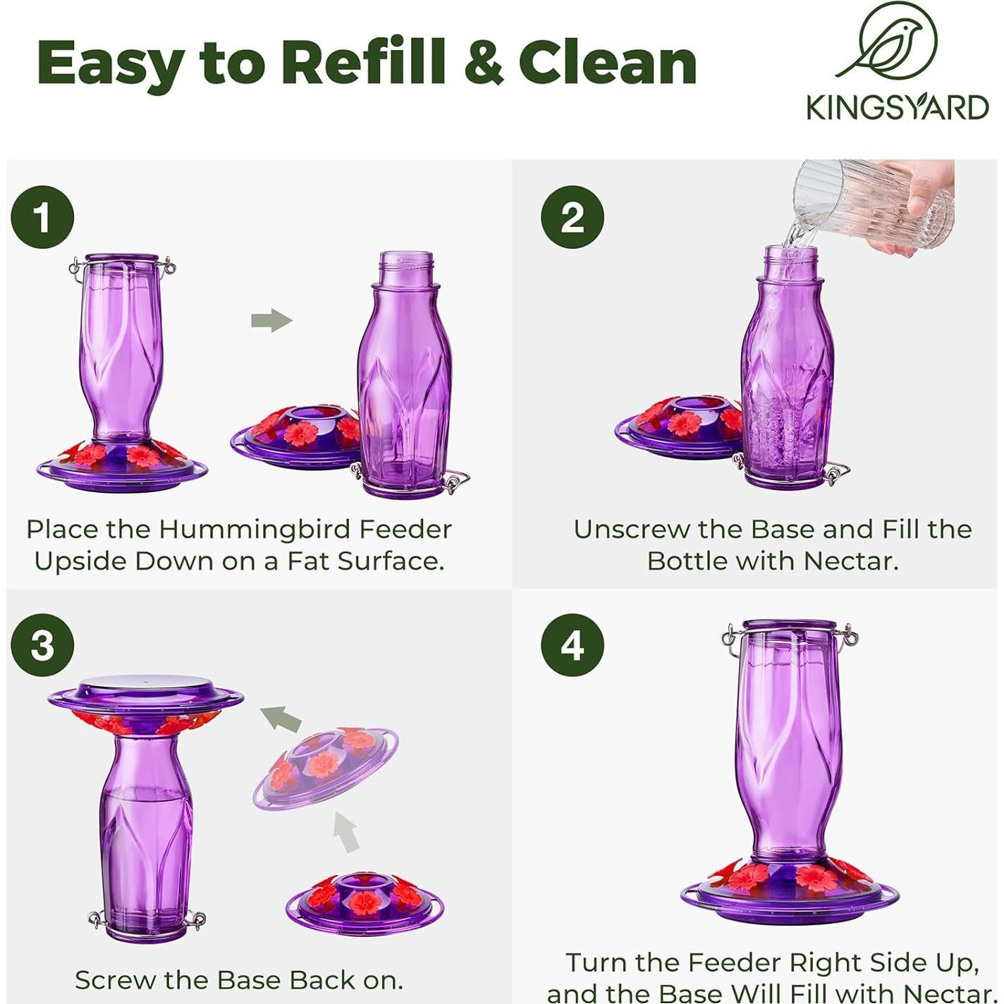 Alimentador de Colibrí de Vidrio Kingsyard 0.47L 6 Puertos Púrpura