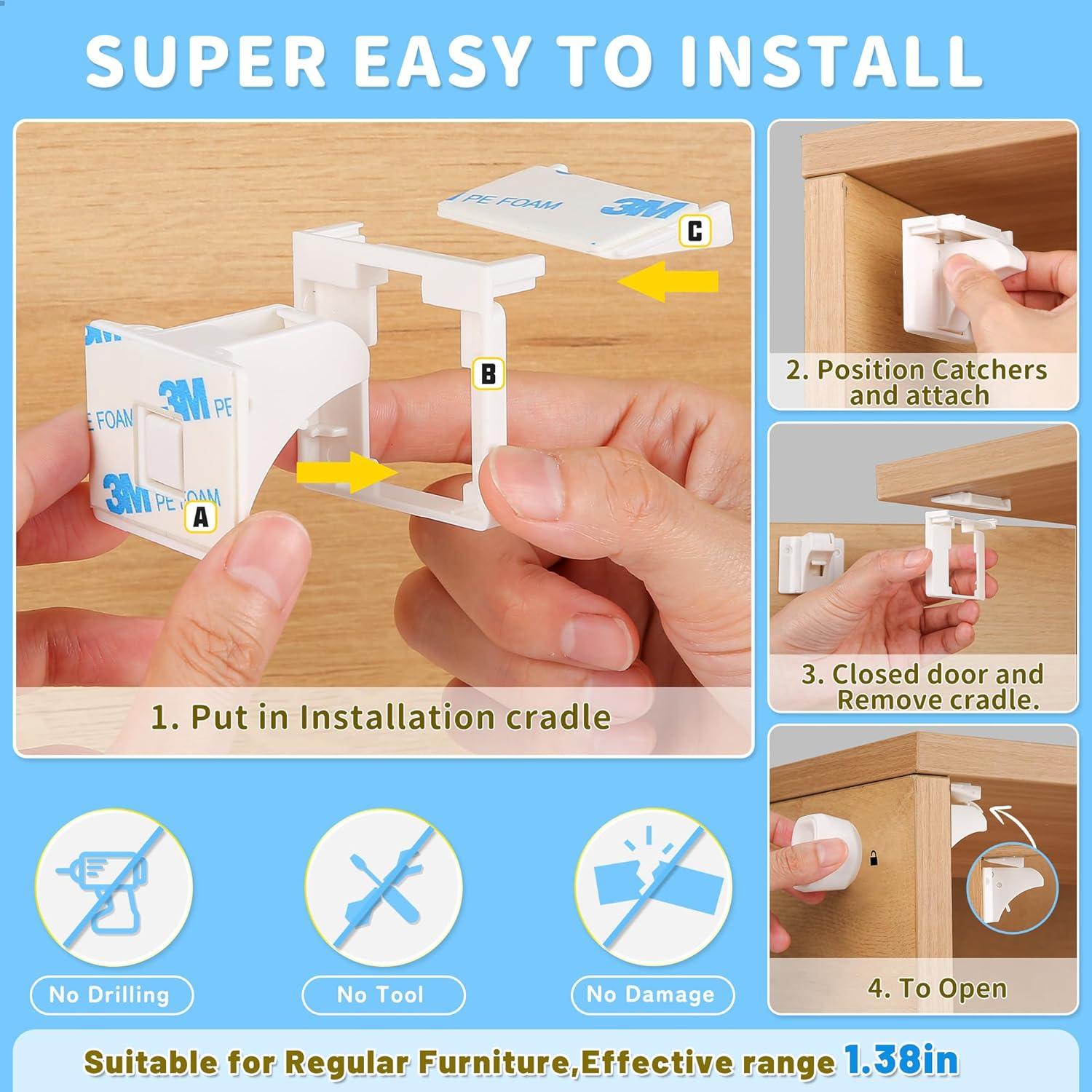 Cerraduras Magnéticas Baitiny para Gabinetes - 12 Piezas