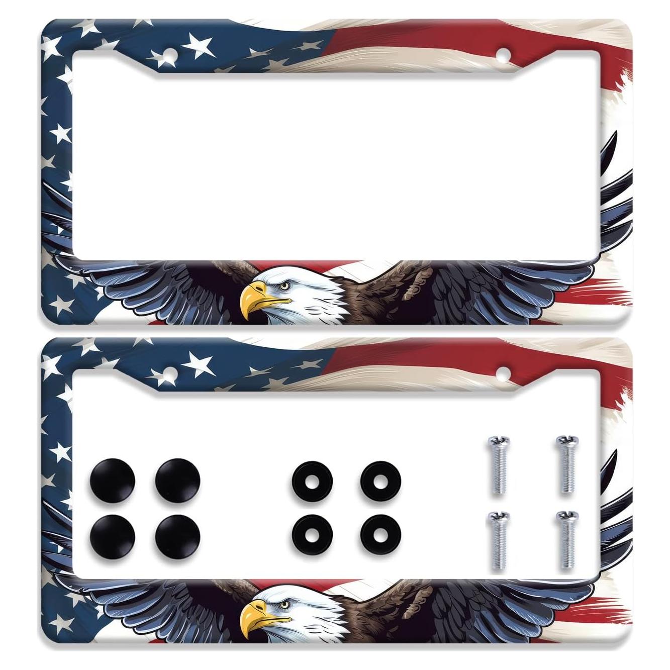 Marco de Placa de Licencia LOISTAVA 2Pcs Águila Americana 31.2x16cm