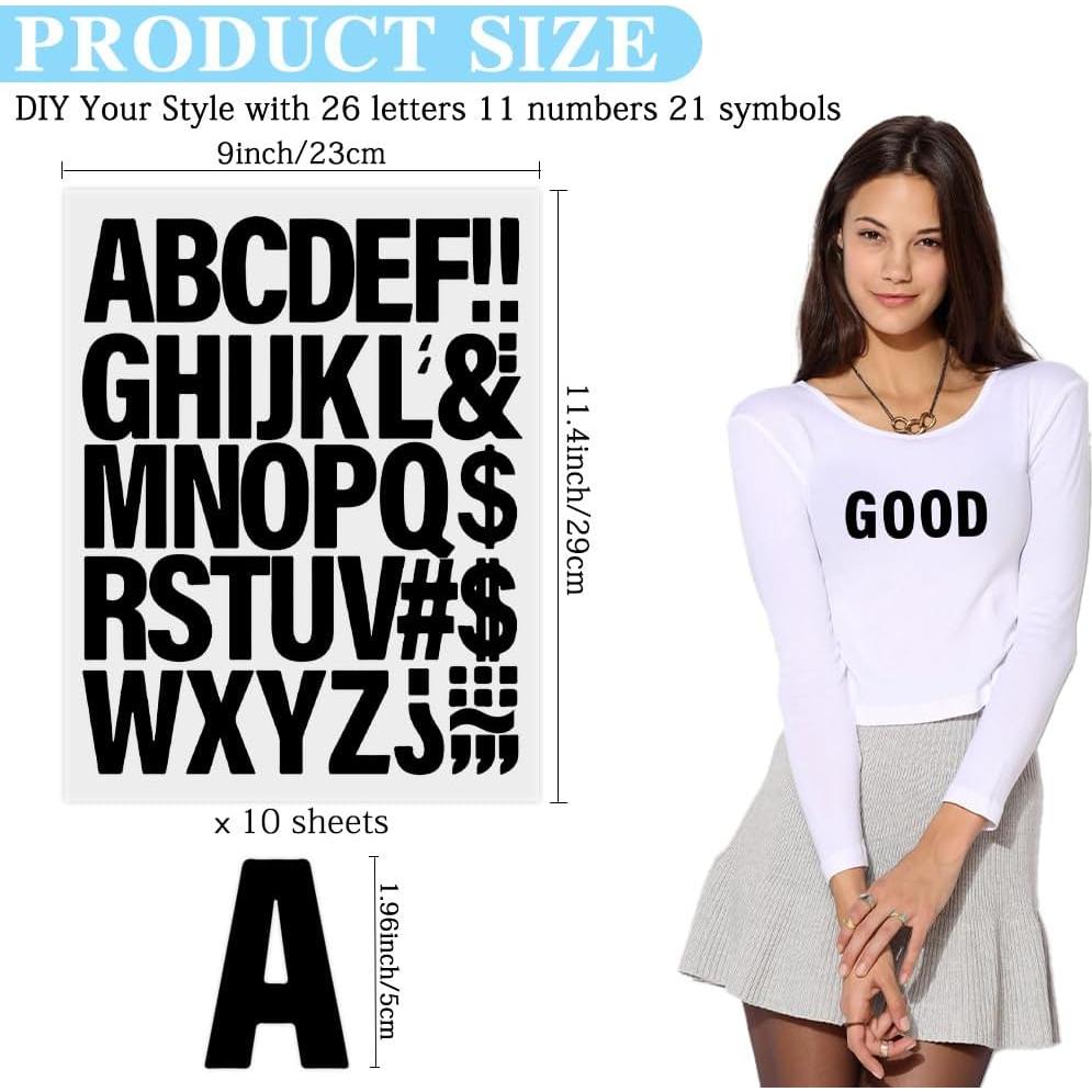 470 Letras Termoadhesivas Negras KQNBI - 10 Hojas 5 cm