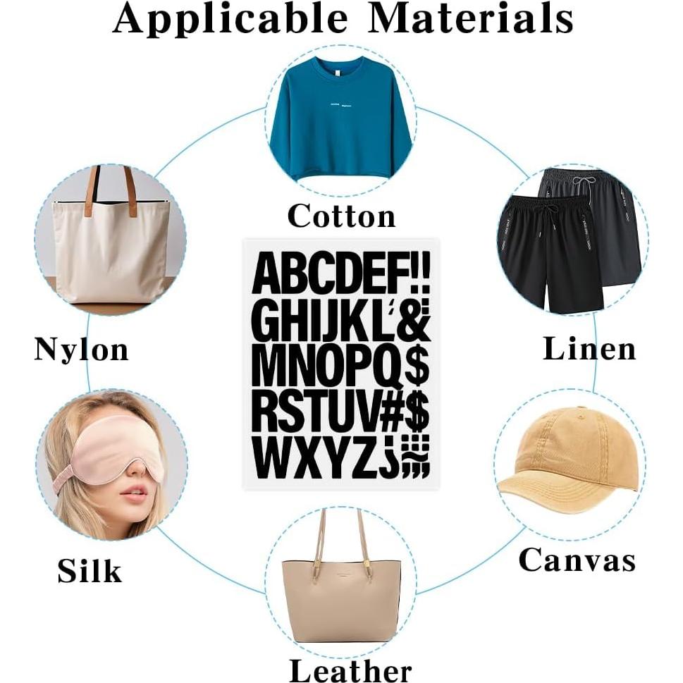 470 Letras Termoadhesivas Negras KQNBI - 10 Hojas 5 cm