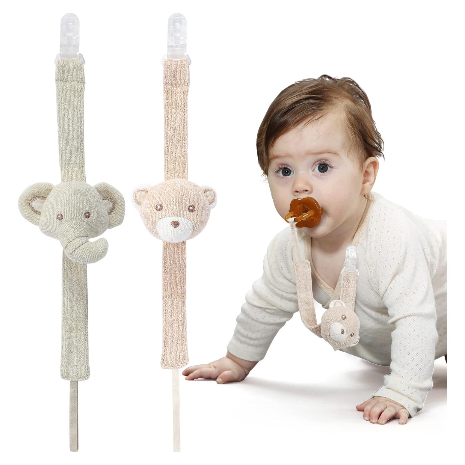 Clip de Chupete COTTONBEBE Unisex Elefante y Oso - 2 Piezas