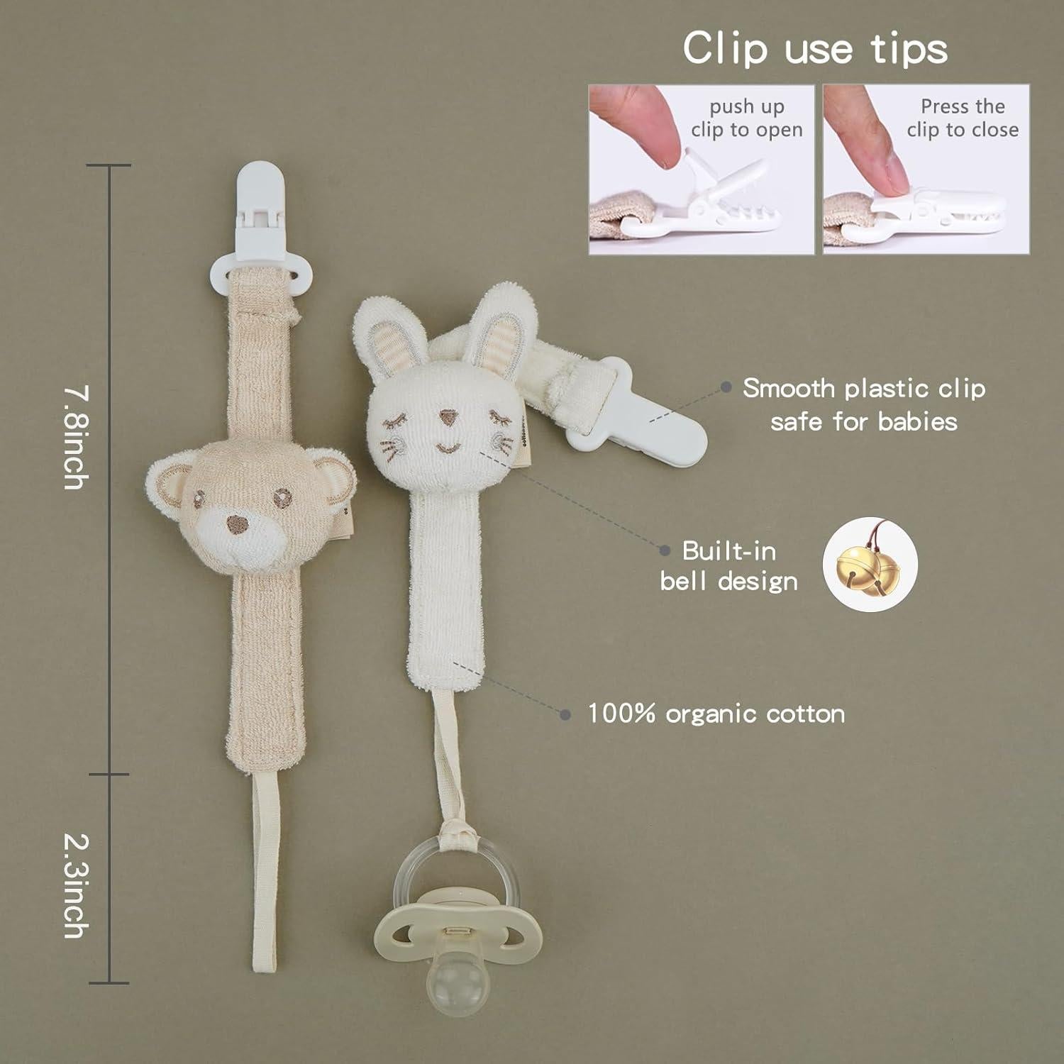 Clip de Chupete COTTONBEBE Unisex Elefante y Oso - 2 Piezas