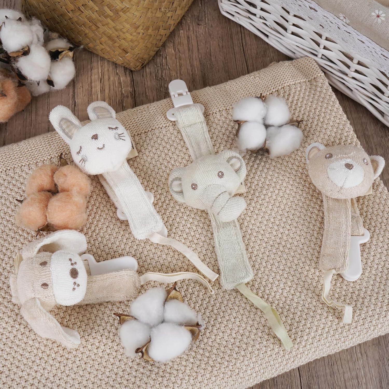 Clip de Chupete COTTONBEBE Unisex Elefante y Oso - 2 Piezas