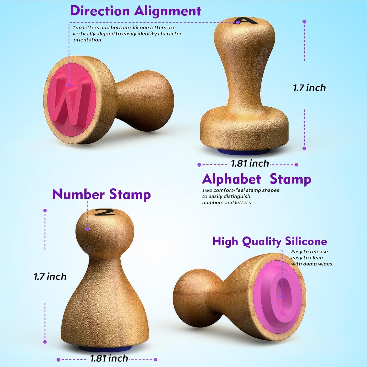 Juego de Sellos de Alfabeto y Números de Madera Flycoost