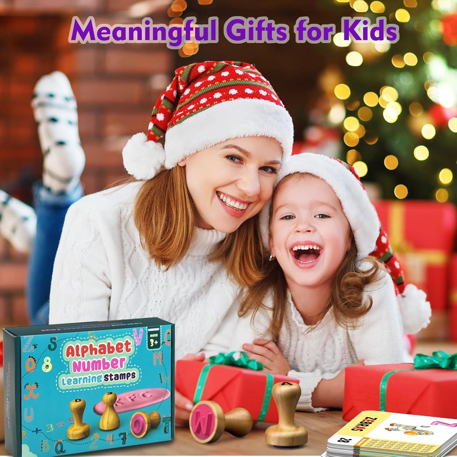 Juego de Sellos de Alfabeto y Números de Madera Flycoost