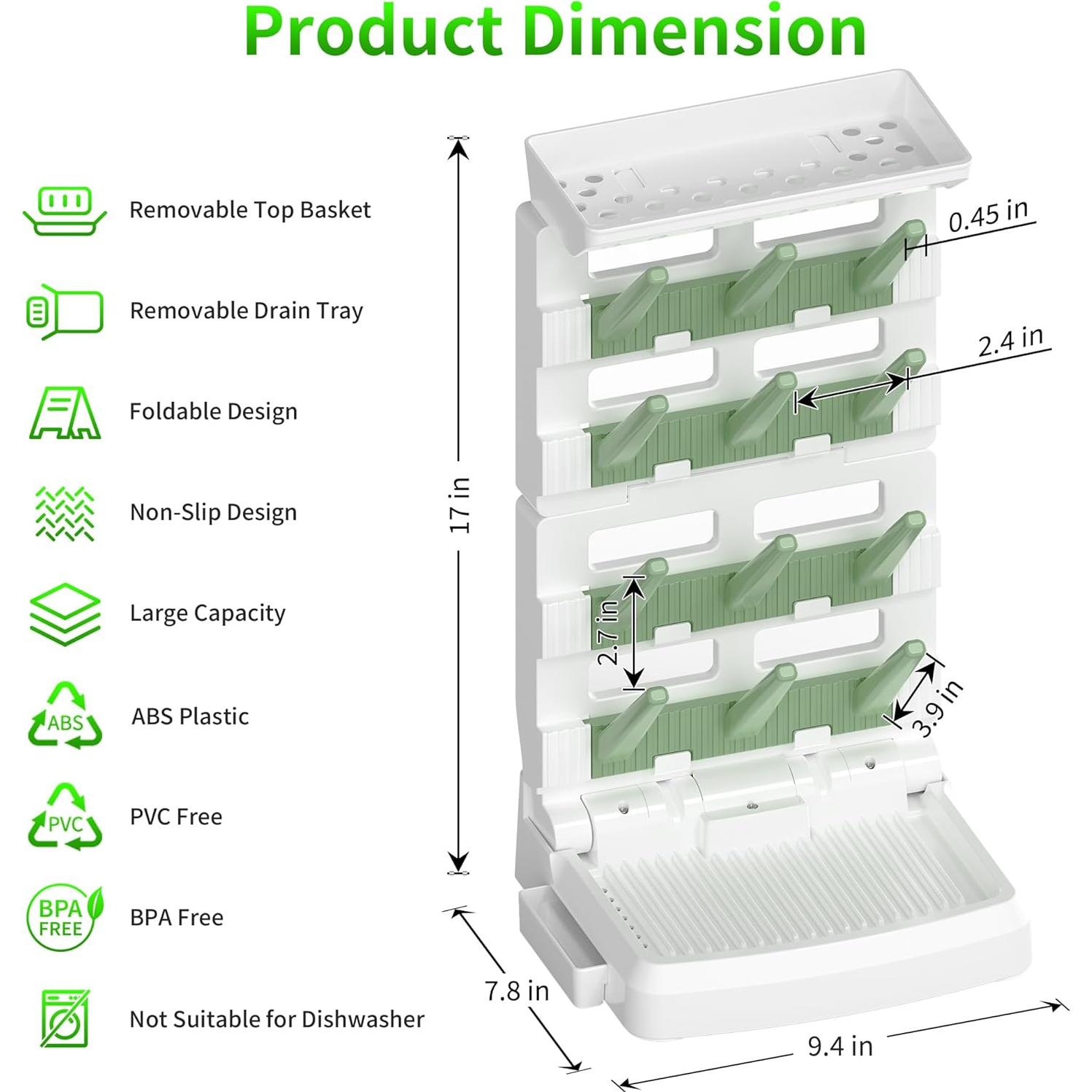 Secador de Botellas para Bebés CINWWNI Blanco y Verde 12 Botellas