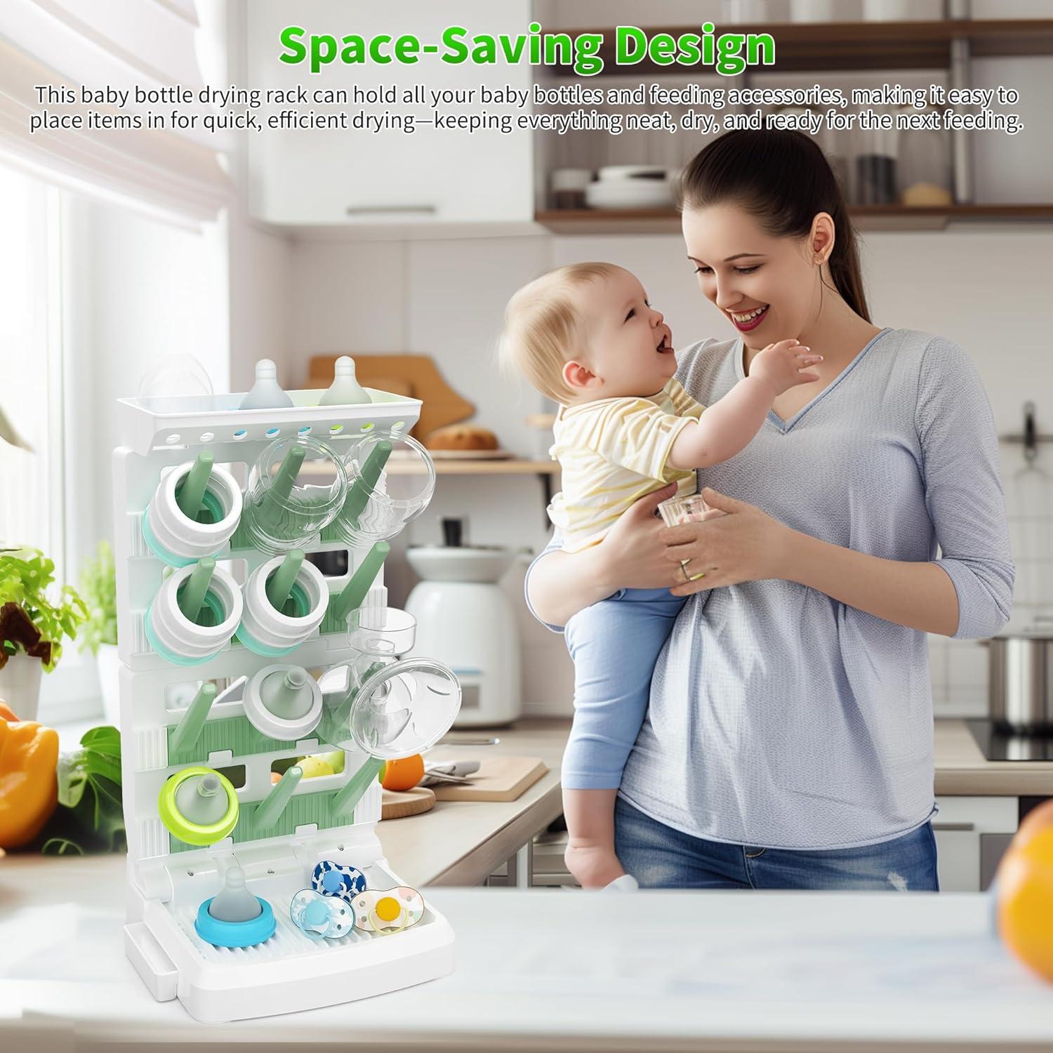 Secador de Botellas para Bebés CINWWNI Blanco y Verde 12 Botellas