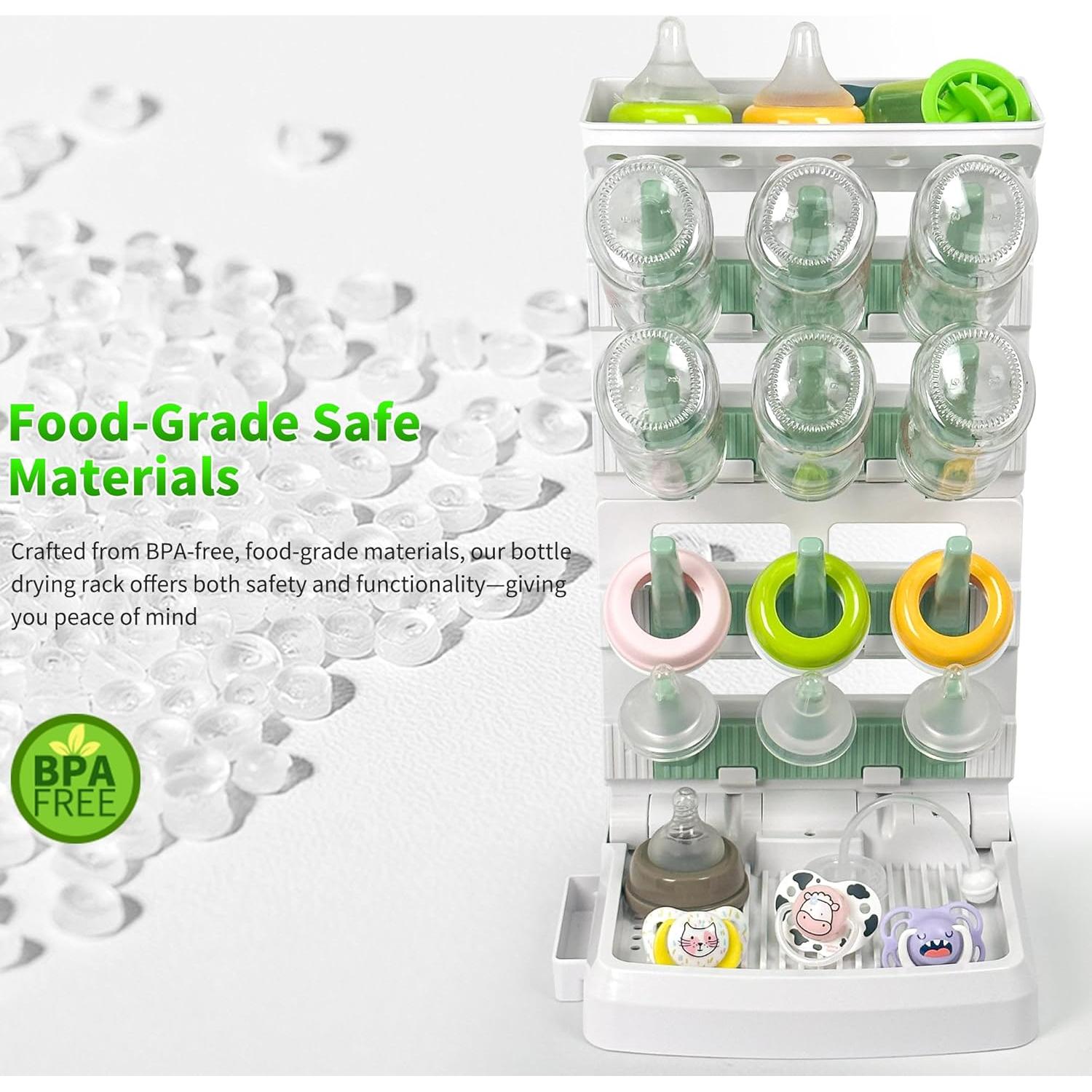 Secador de Botellas para Bebés CINWWNI Blanco y Verde 12 Botellas