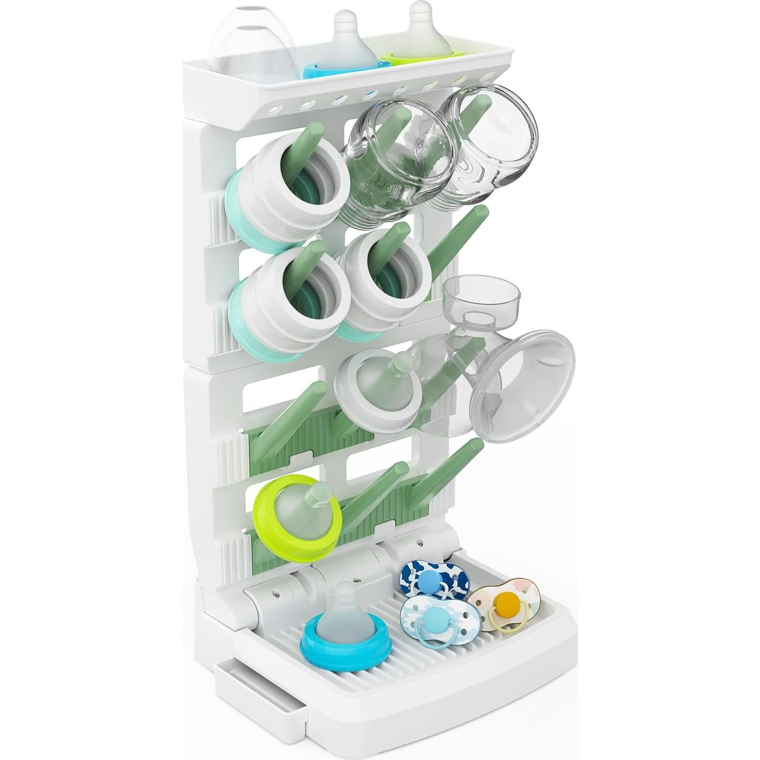 Secador de Botellas para Bebés CINWWNI Blanco y Verde 12 Botellas