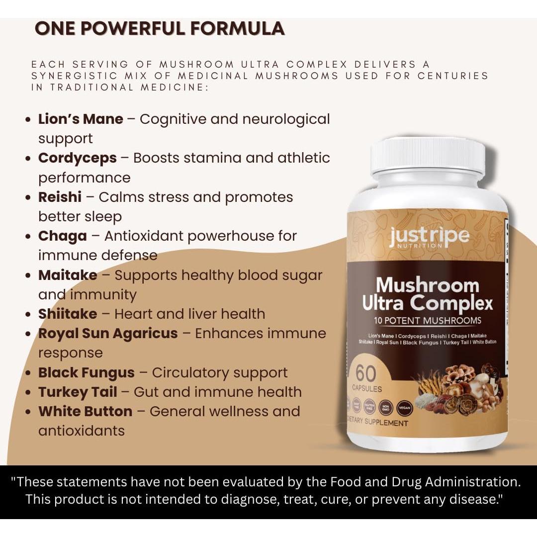 Complejo Ultra de Champiñones Just Ripe - 60 Cápsulas