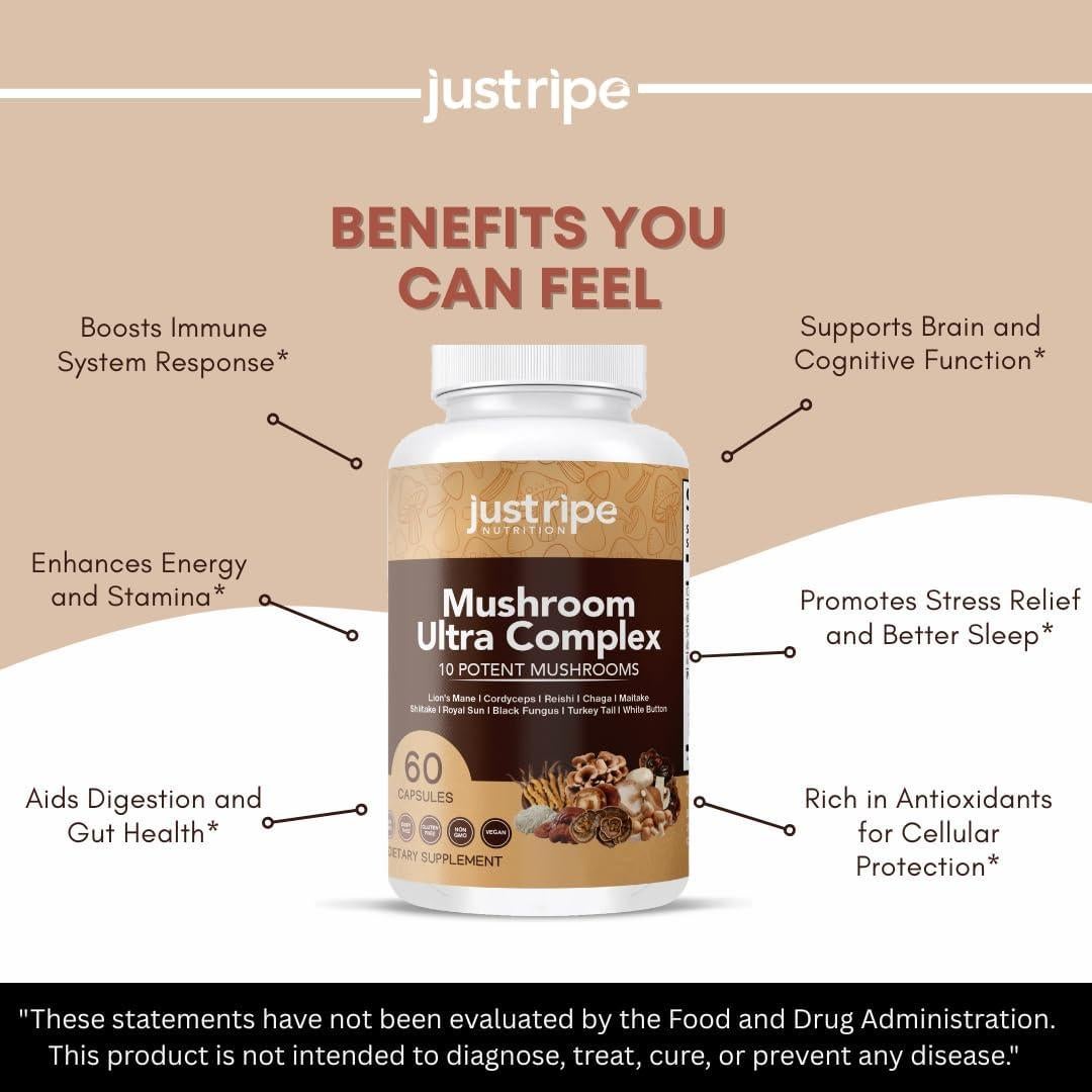 Complejo Ultra de Champiñones Just Ripe - 60 Cápsulas