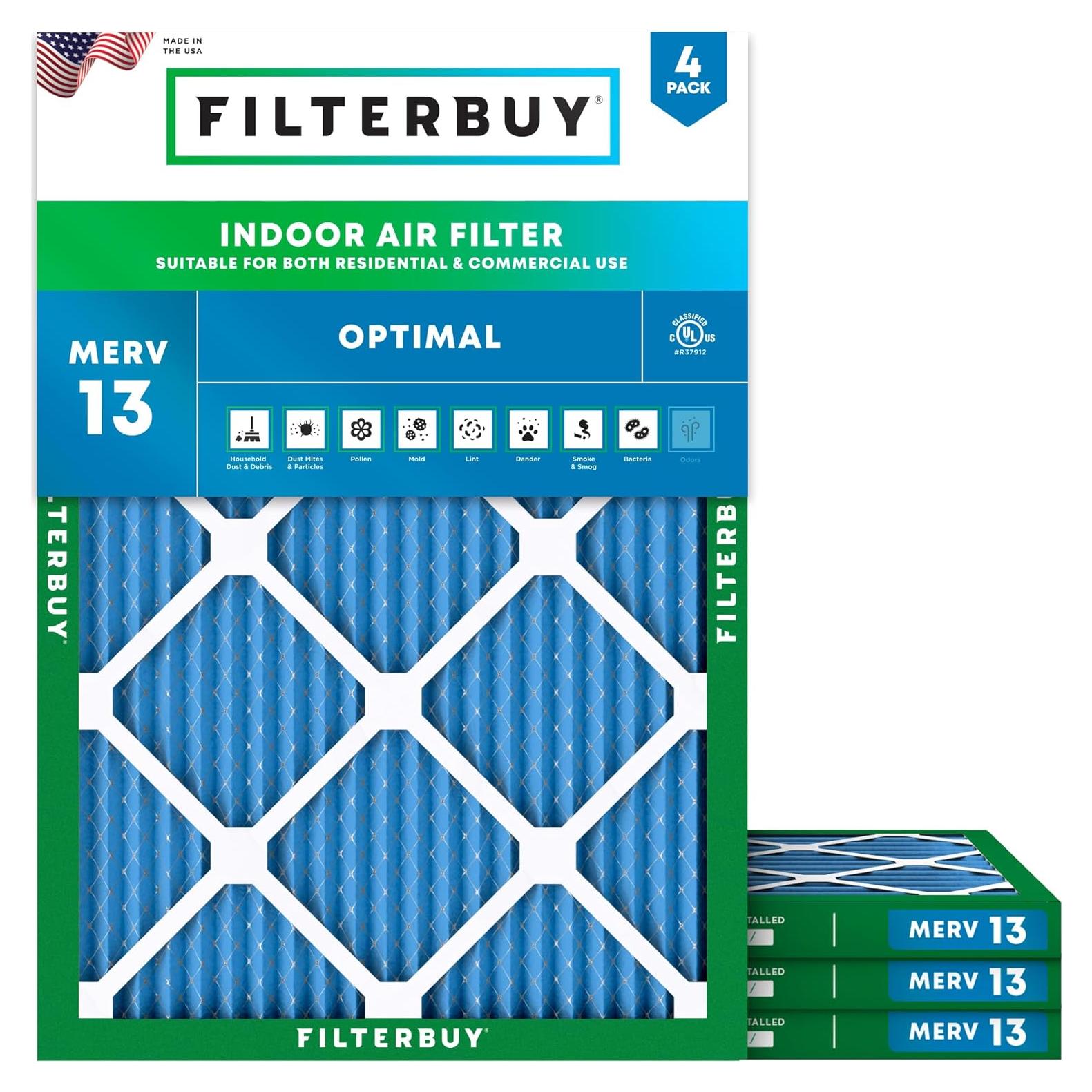 Filtro de aire Filterbuy 8x14x1 MERV 13 - Paquete de 4