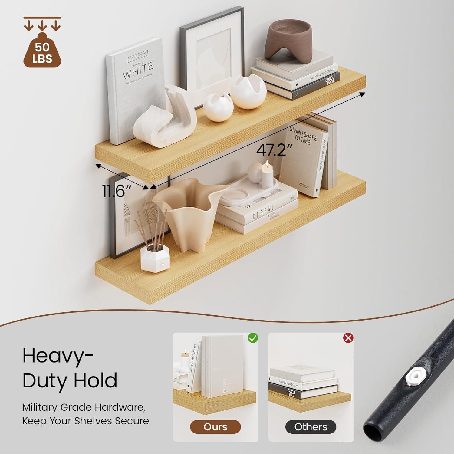 Estantes flotantes Heimlove de roble 120x30 cm, juego de 2