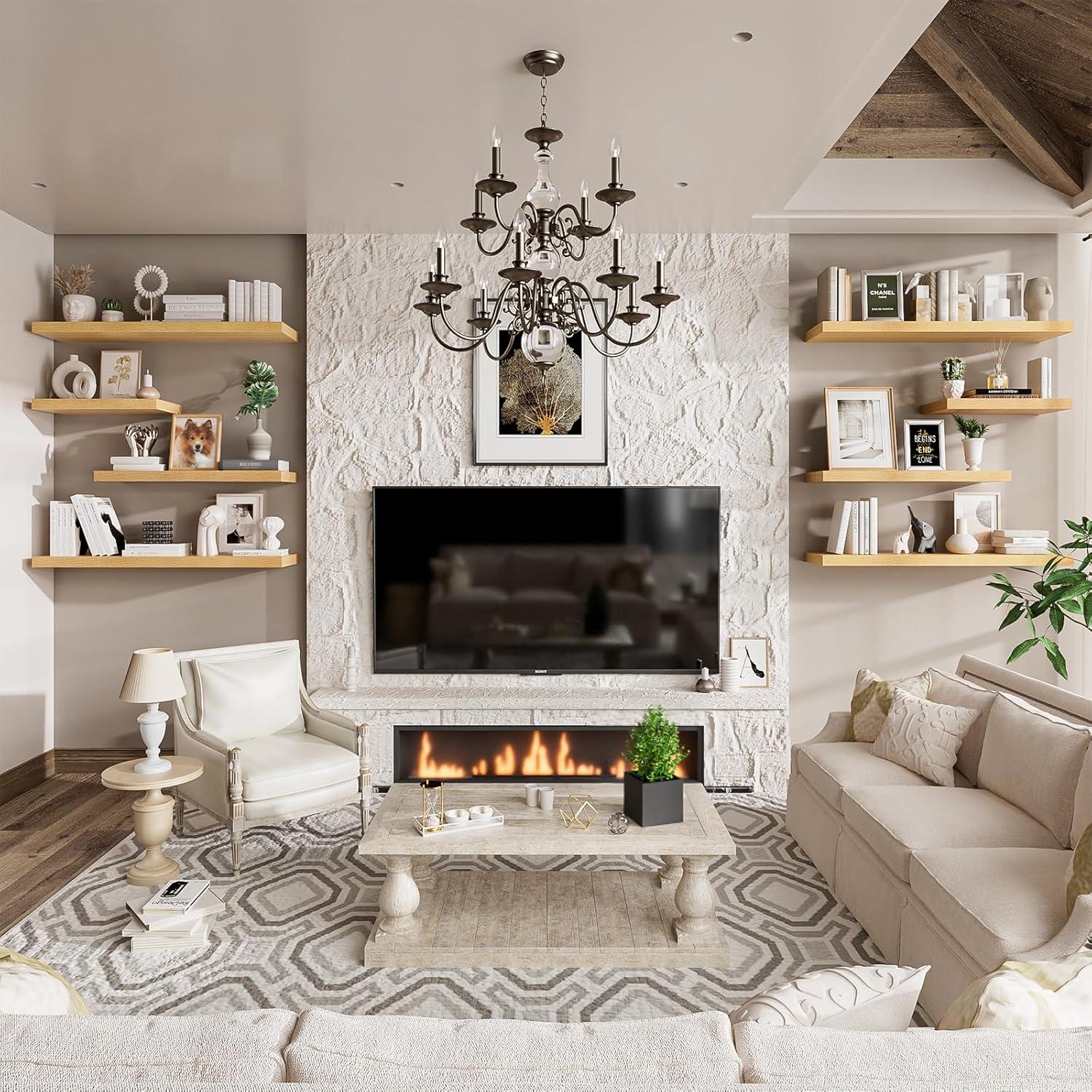 Estantes flotantes Heimlove de roble 120x30 cm, juego de 2