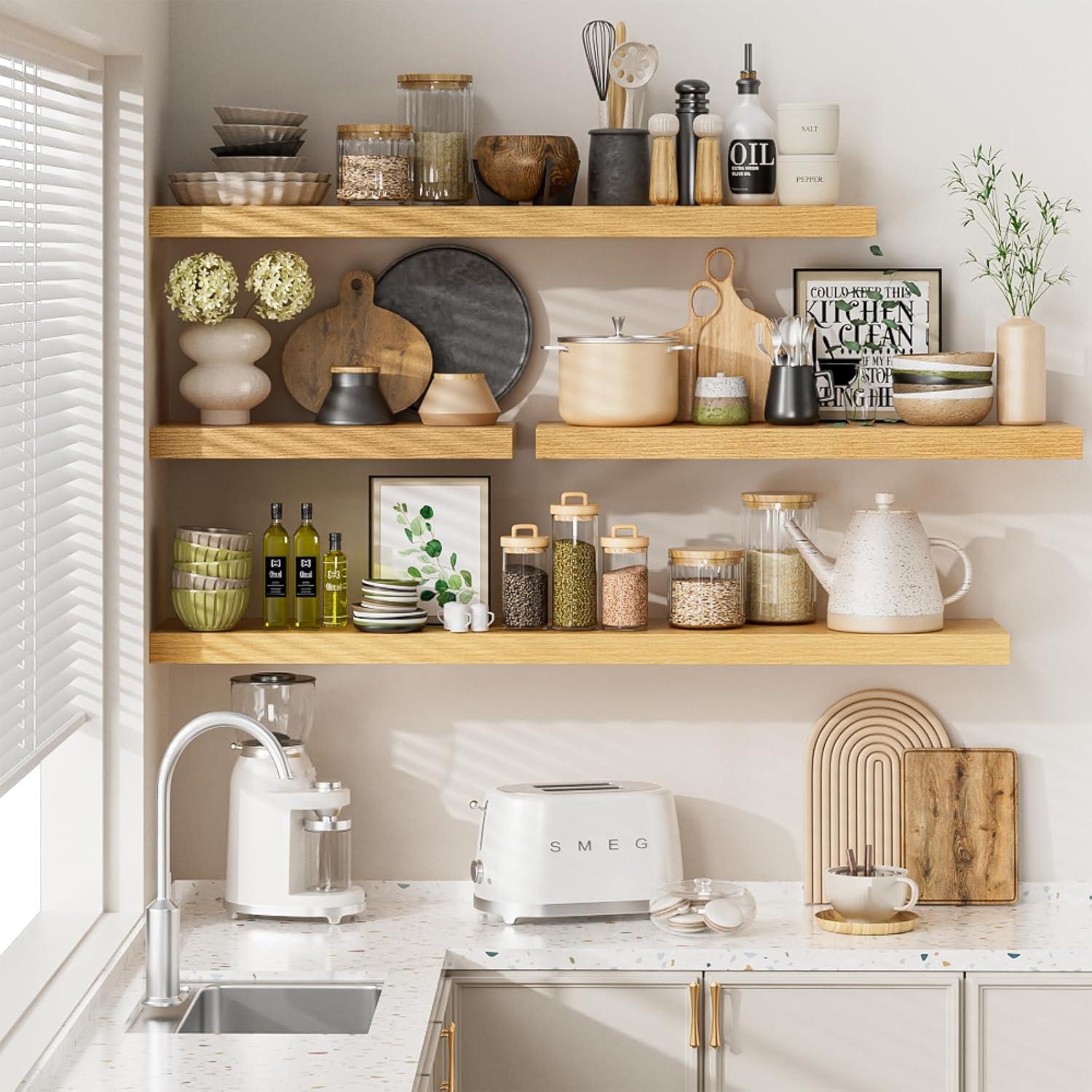 Estantes flotantes Heimlove de roble 120x30 cm, juego de 2