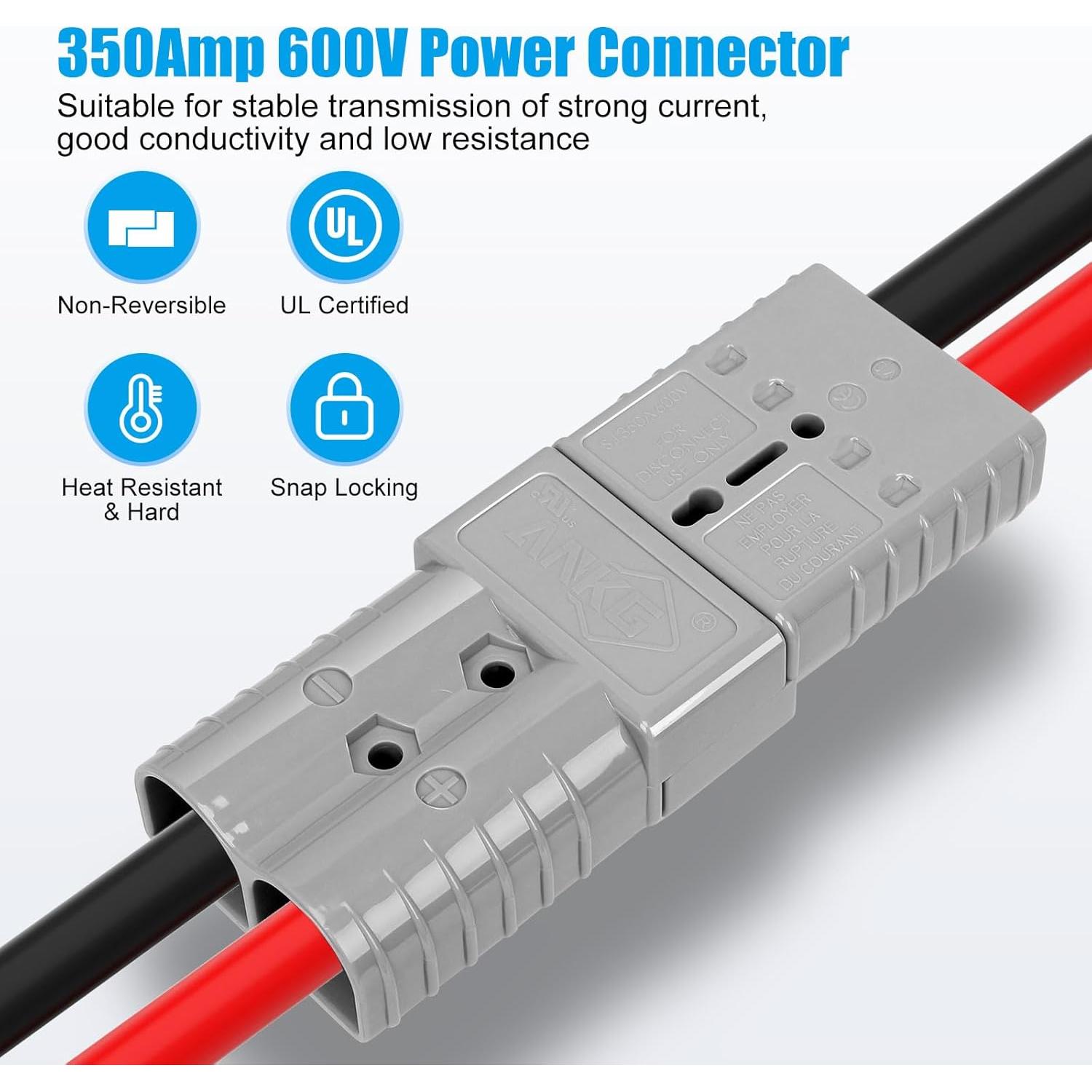 Conector de Batería Rápido ANKG 350A 600V 2/0 AWG Gris